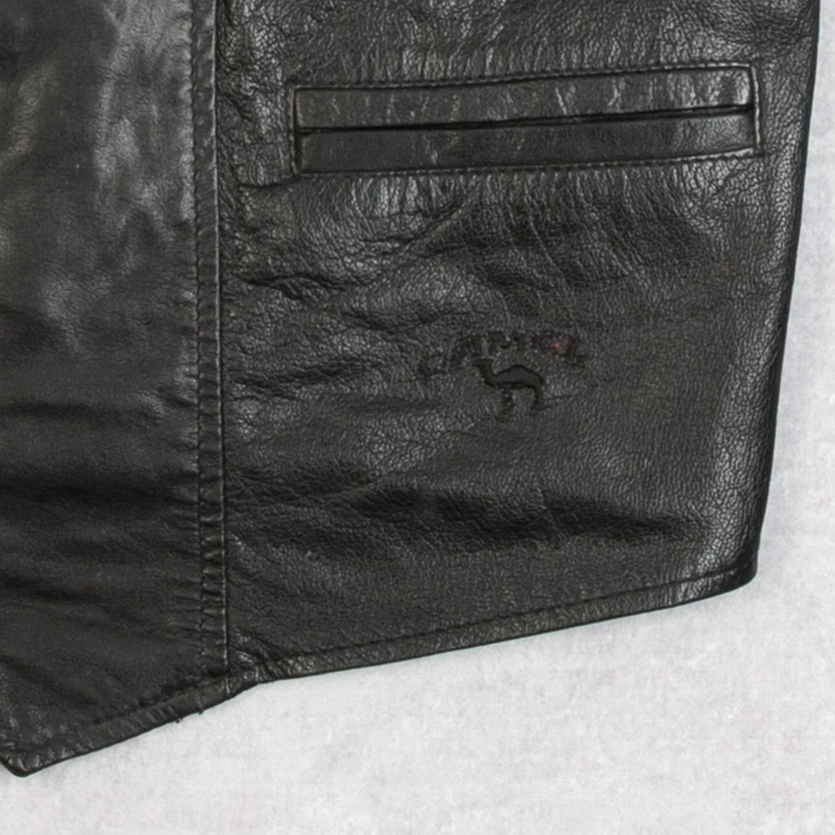 Camel Vintage Men's 1990s Unbranded Leather Vest Jacket Black Large Size US L / EU 52-54 / 3 - 6 Thumbnail