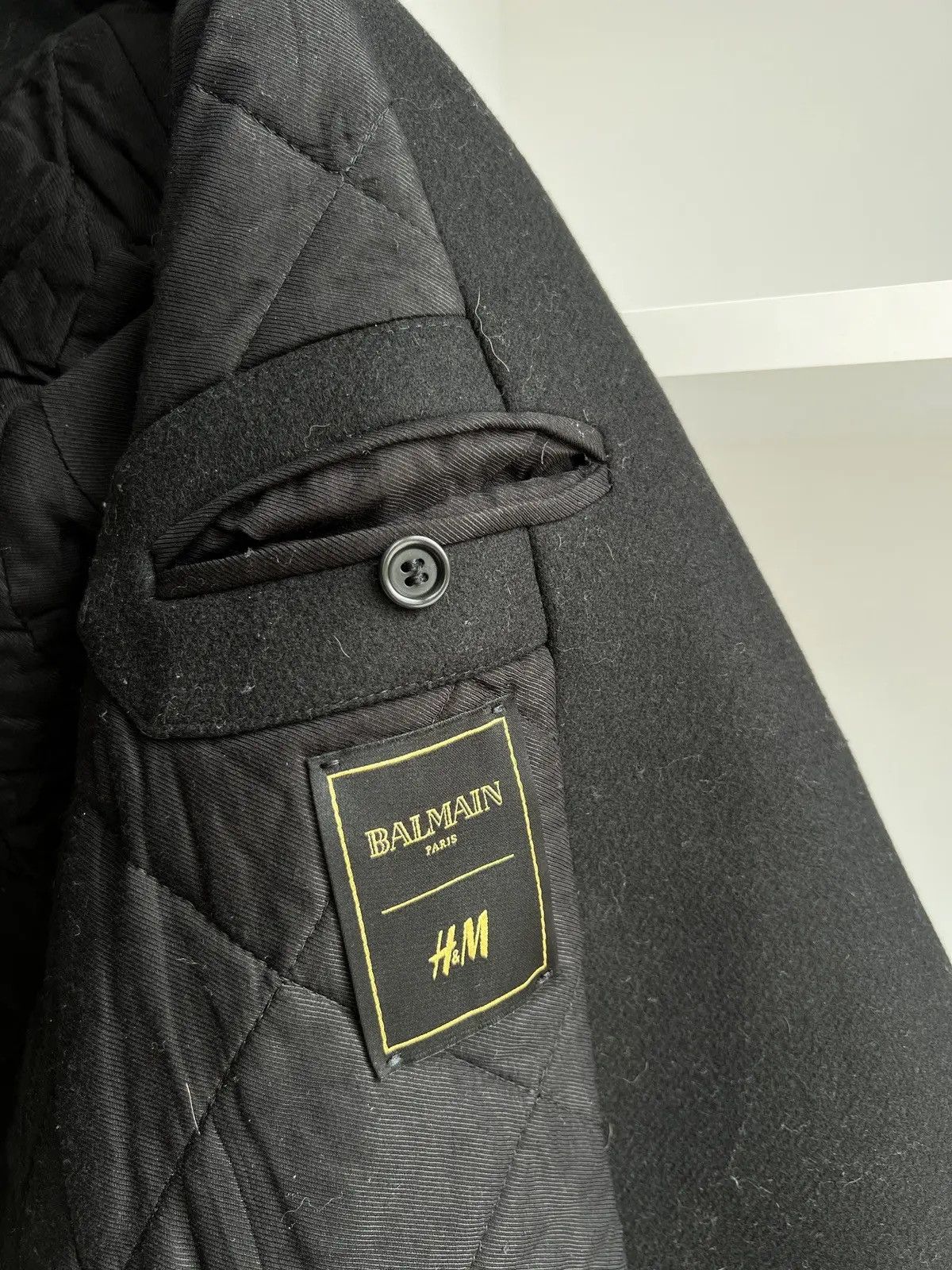 Balmain × Designer × Vintage Vintage Balmain x H&M Black Double Breasted Wool Coat Womens Size S / US 4 / IT 40 - 9 Thumbnail