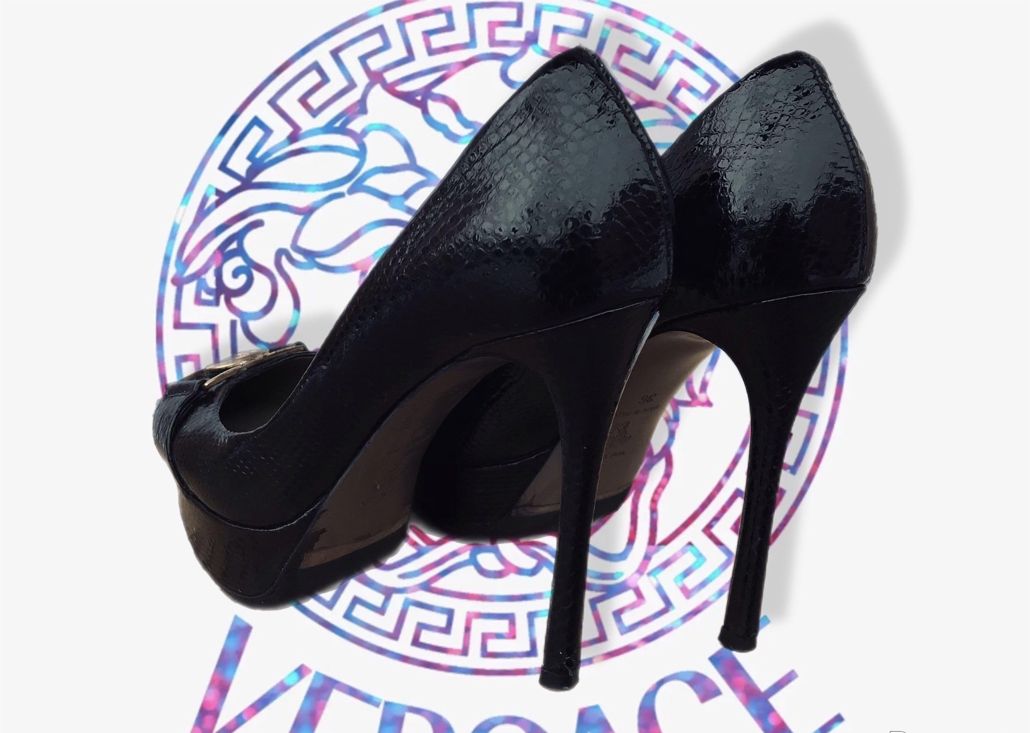 Versace Versace Collection Medusa Heels Pumps 120 mm Leather Black Size US 6 / IT 36 - 3 Thumbnail
