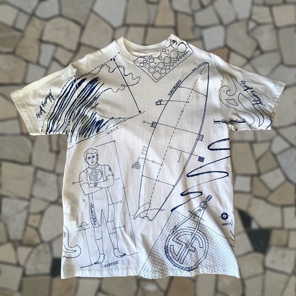 Vintage VINTAGE Hanes Beefy-T T-Shirt White Short Sleeve Large Men Graphic All Over Print Tee 90s Beach Wave California Vtg Hype Mens Size US L / EU 52-54 / 3 - 1 Thumbnail