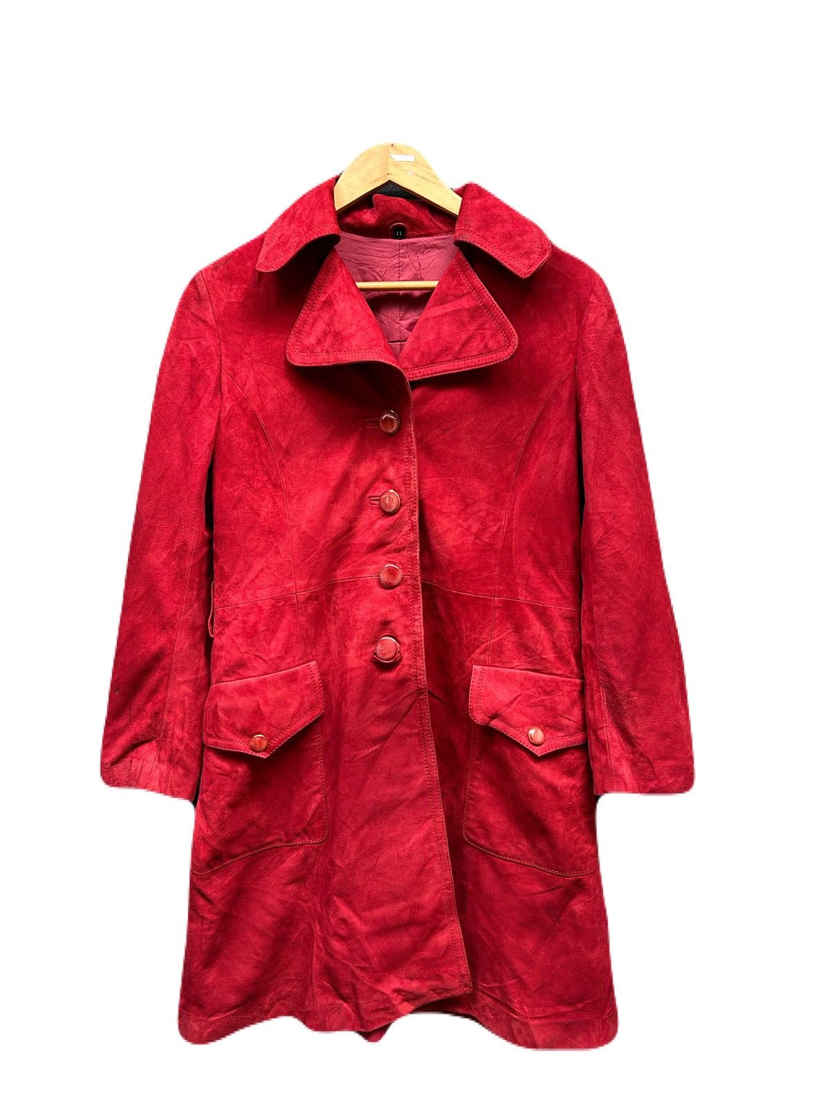 Designer Vintage Angel Red Leather Coat Size S / US 4 / IT 40 - 1 Thumbnail