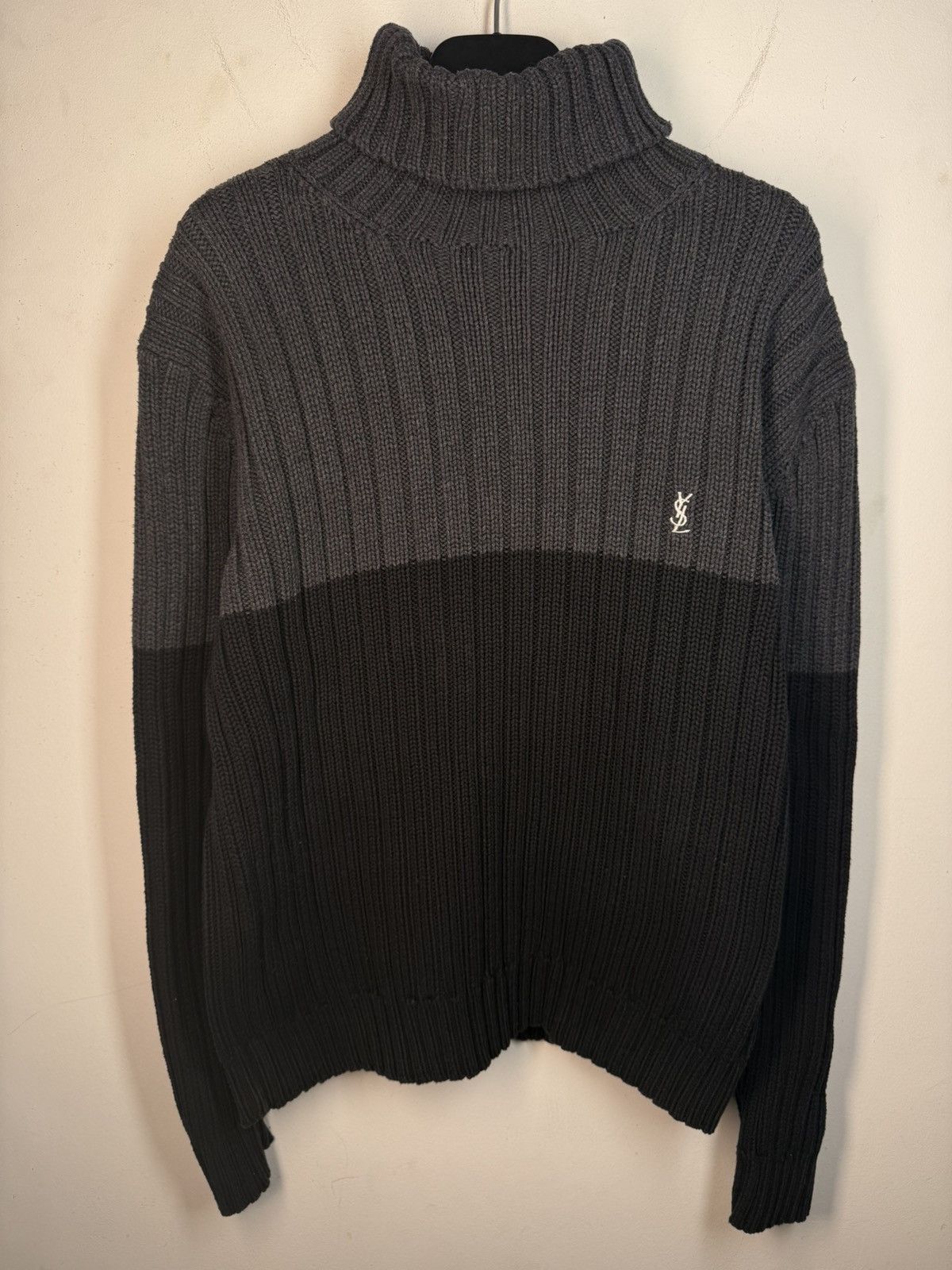 Yves Saint Laurent Grey/Black YSL Sweater Turtleneck Heavy Knit Vintage Yves Size US L / EU 52-54 / 3 - 3 Thumbnail