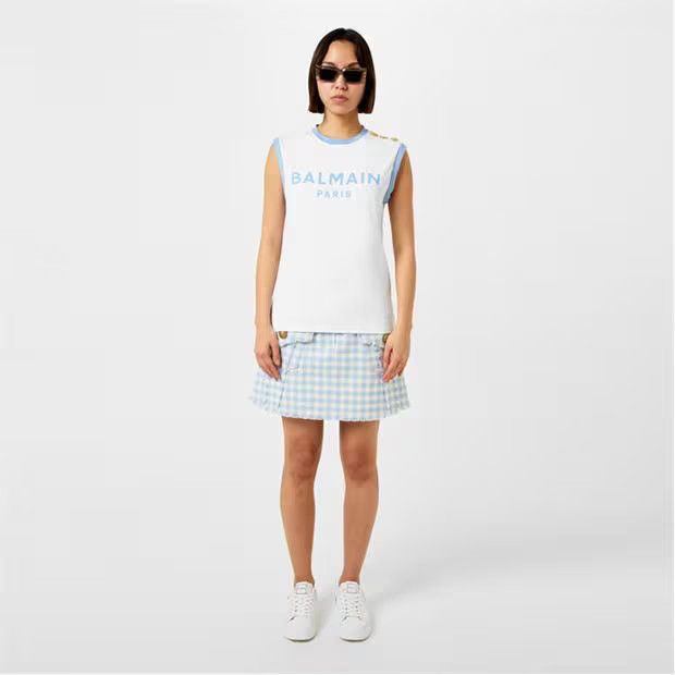 Balmain o1g2r1mq0924 Button Tank Tops in Blanc & Blue Size M / US 6-8 / IT 42-44 - 7 Thumbnail