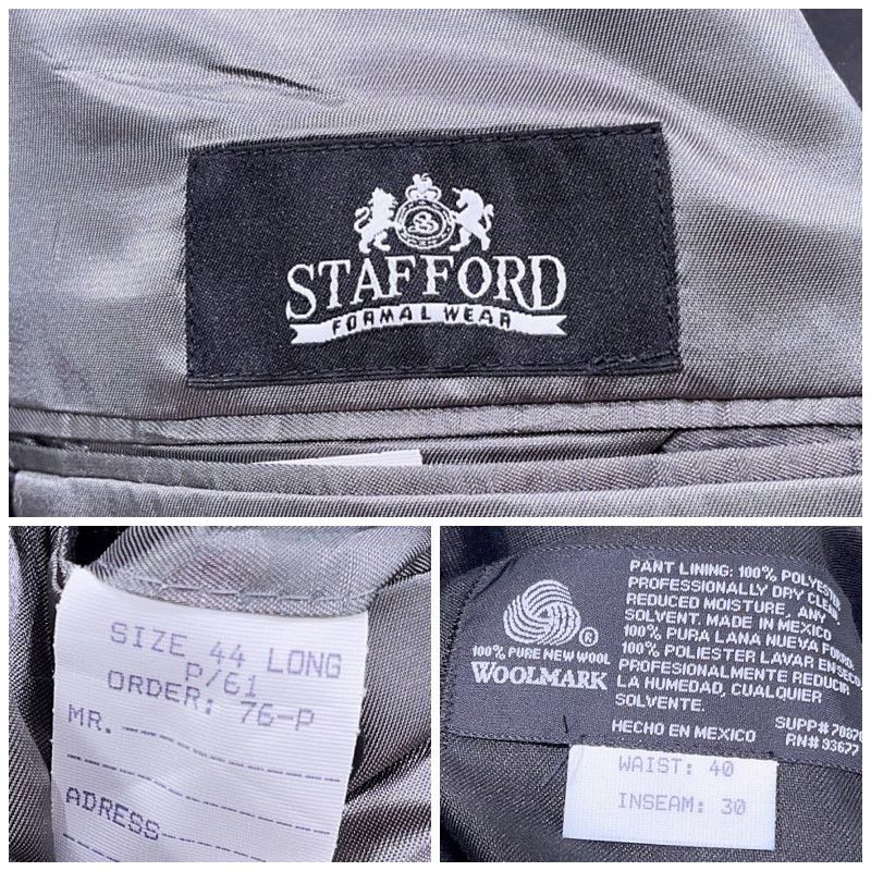 Stafford Stafford 100% Wool Notch Collar Tuxedo Suit Black 44L 40x30 Size 44R - 13 Thumbnail