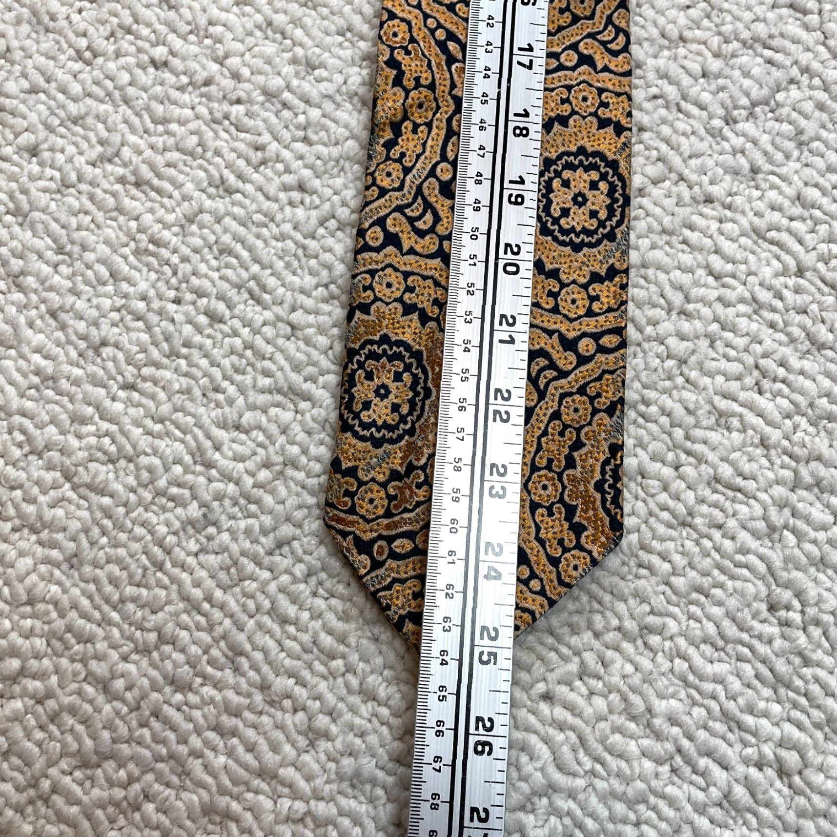 Vintage VINTAGE Leo Tie Mens OS Blue Gold Silk Classic Necktie Work Business Floral Short Size US 35 - 3 Thumbnail