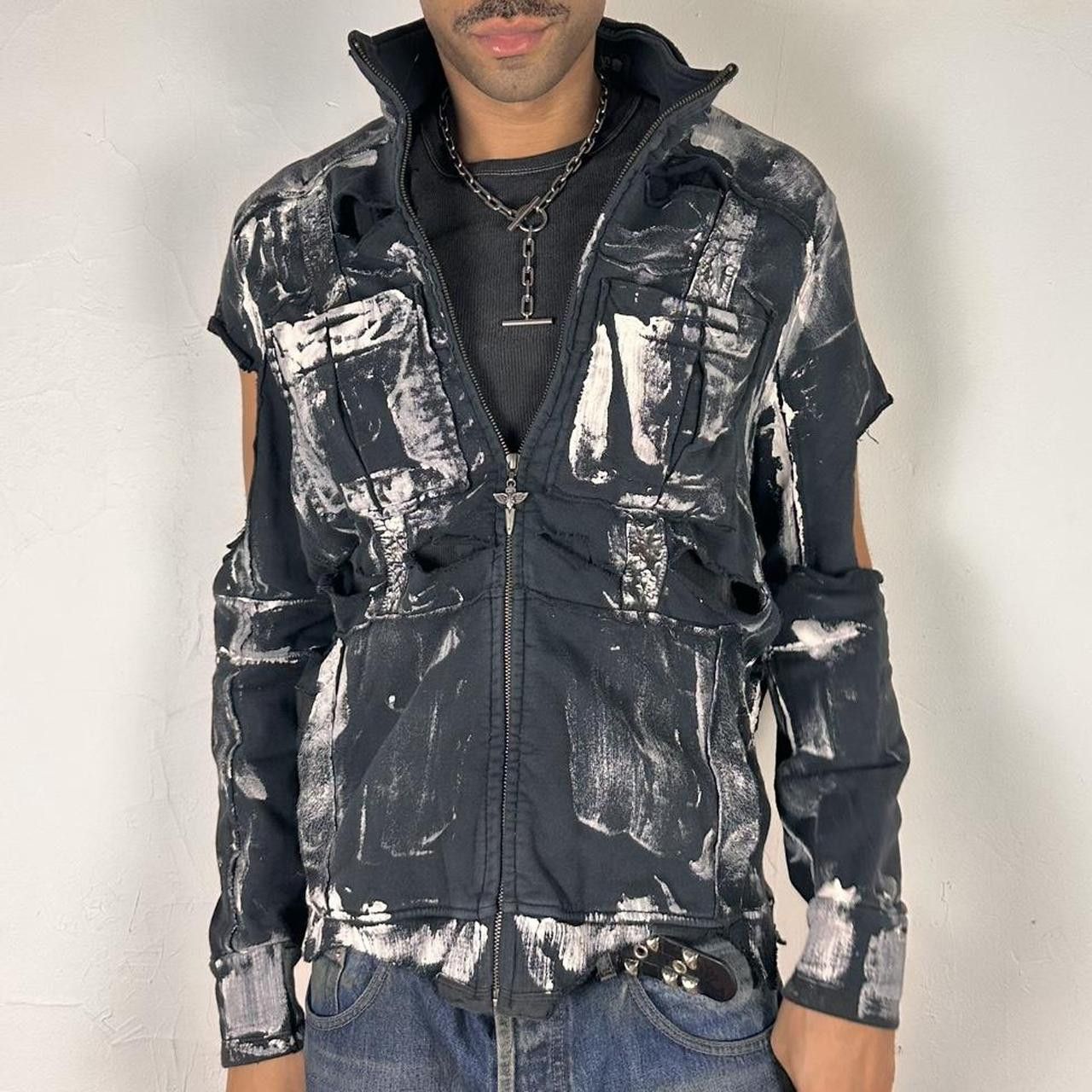 Other ASTROBOI* Navy & White Painted Zip Up Sweatshirt - XL Size US XL / EU 56 / 4 - 1 Thumbnail
