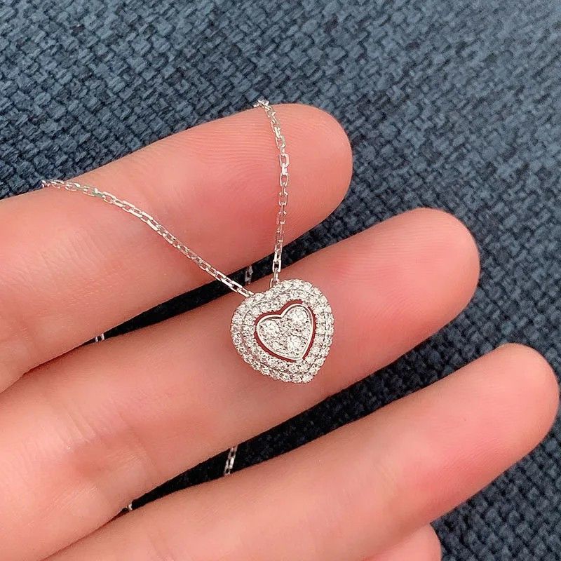 Other Sparkling Heart Pendant Necklace with Double Halo Size ONE SIZE - 4 Thumbnail