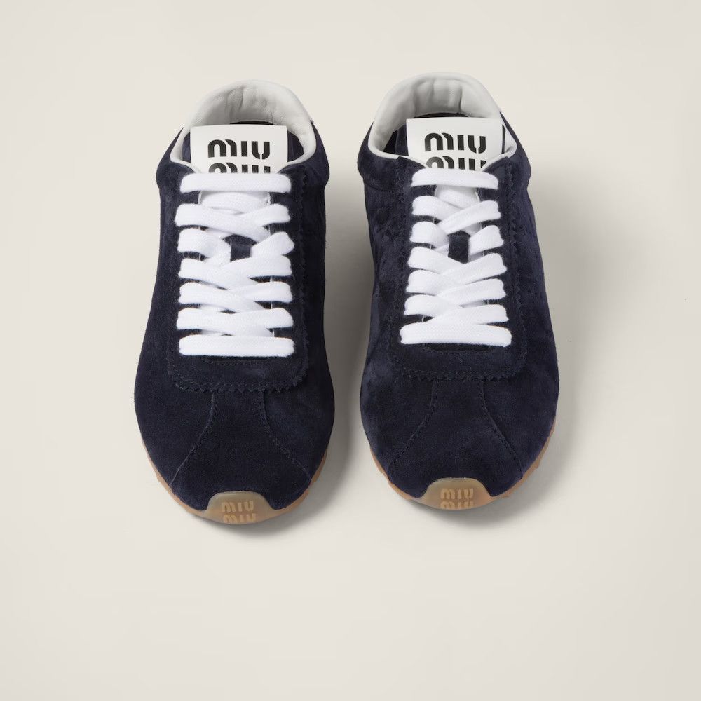 MIU MIU Plume $950 Navy Suede Sneakers New And Authentic (Wo