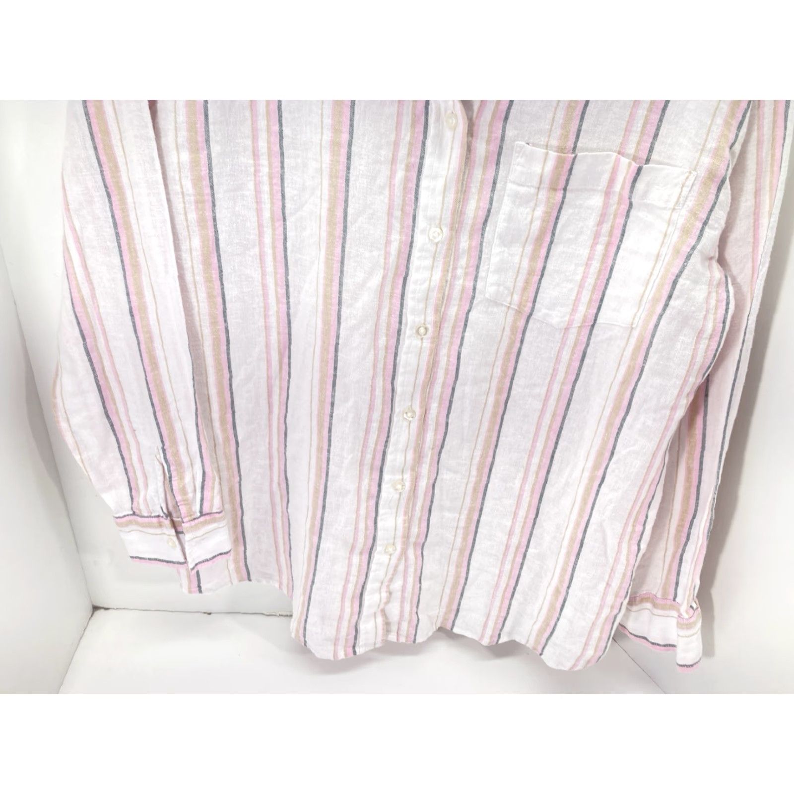 Gap Gap Linen Shirt Women Sz Medium Pink Stripe Button Long Sleeve Linen Blend NWT Shirt Overlay Oversized Casual Size M / US 6-8 / IT 42-44 - 3 Thumbnail