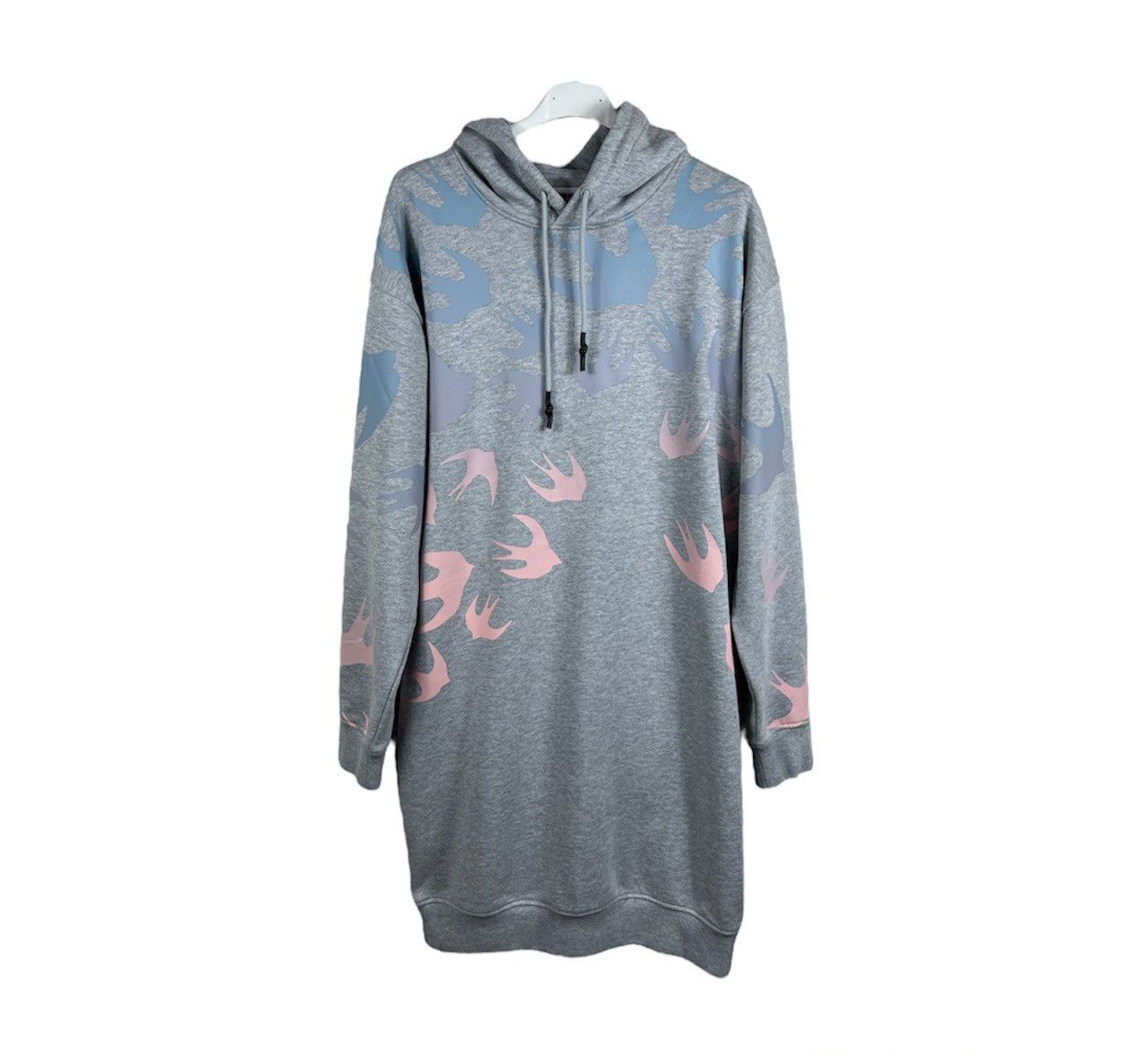 image of Alexander Mcqueen Swallow Long Hoodie Dress All Over Print in Grey, Women's (Size Small)