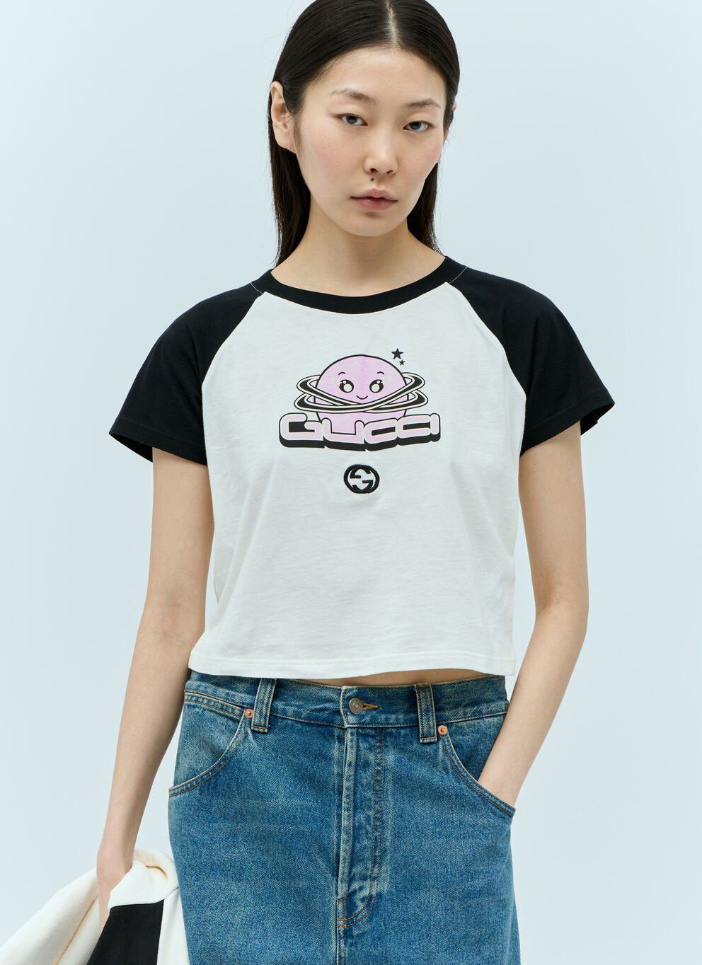image of Gucci Logo Print T-Shirt in White, Women's (Size Small)