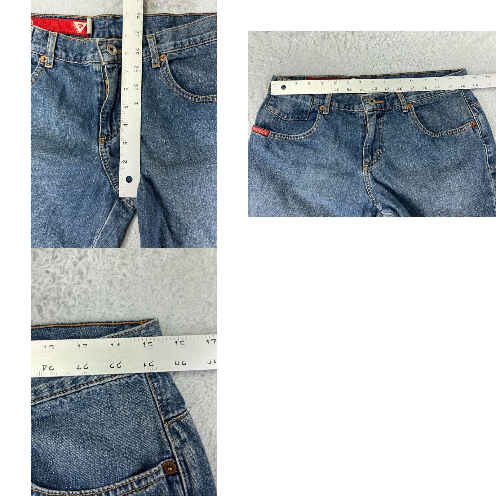 Guess GUESS Jeans Pants Women 30 Blue Denim Bootcut Floral Hem Pockets Crop 5-Pocket Design Inseam 25 Rise Mid Distressed Stretch Regular Jeans Womens Size 30" / US 8 / IT 44 - 9 Thumbnail