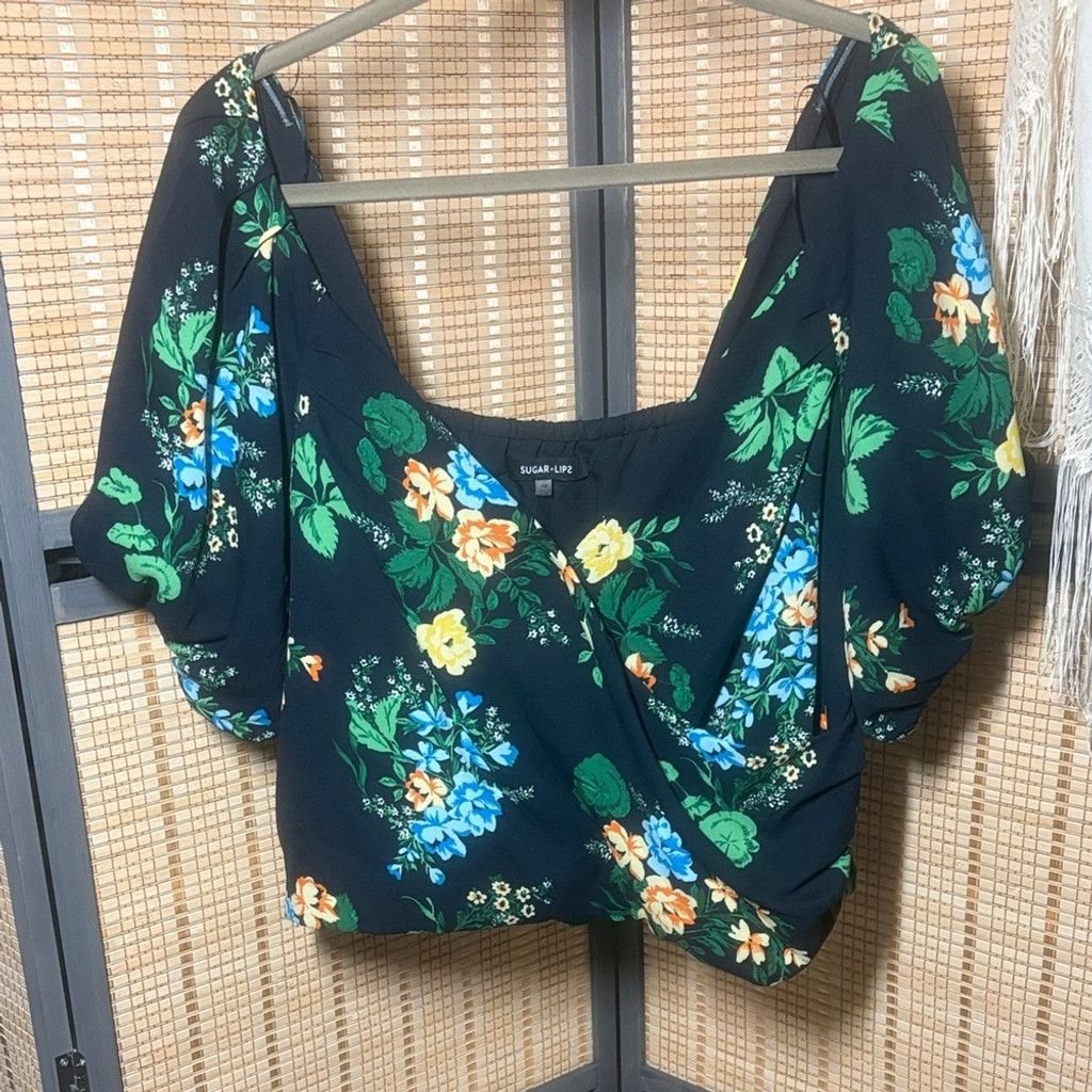 Other Sugarlips Black Cropped Floral Women's Top Size XL / US 12-14 / IT 48-50 - 1 Thumbnail
