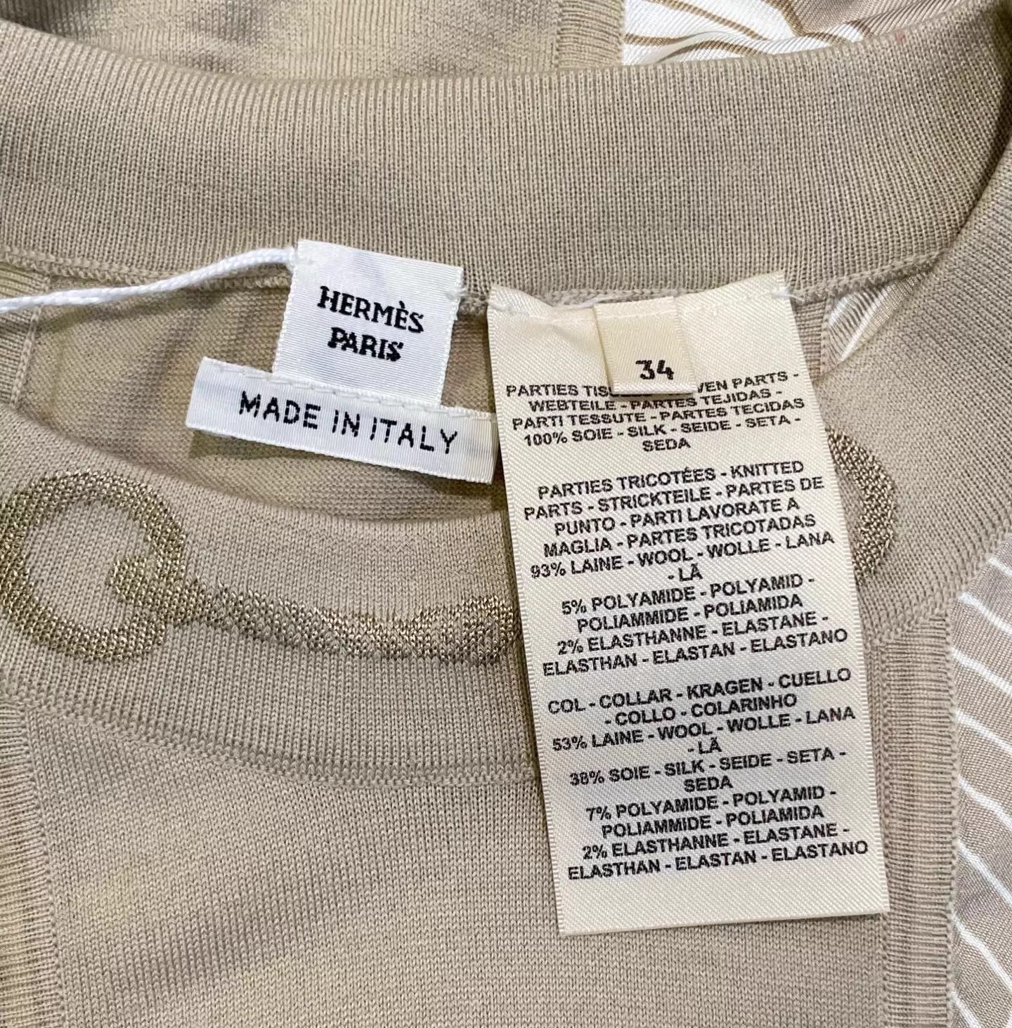 Hermes HERMES Beige Short Chain Geo Print Knitted Satin Women's 34 Size XS / US 0-2 / IT 36-38 - 6 Thumbnail