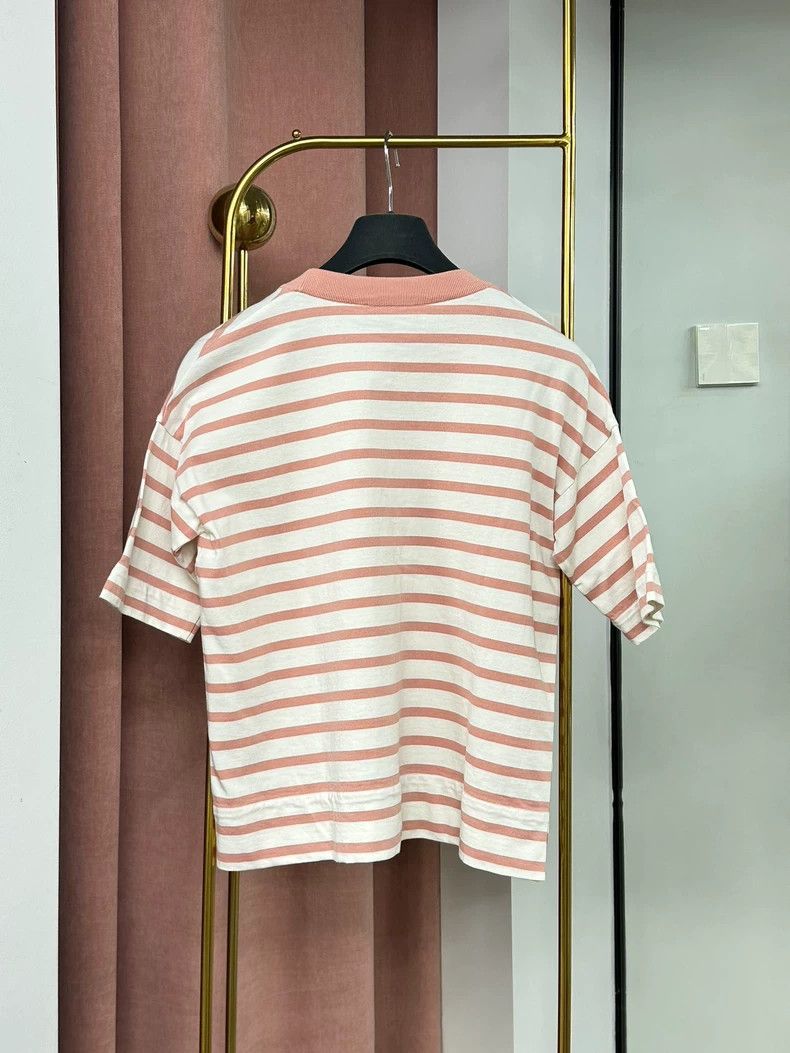 Loro Piana LORO PIANA Pink striped button T-shirt short-sleeved top Size M / US 6-8 / IT 42-44 - 3 Thumbnail