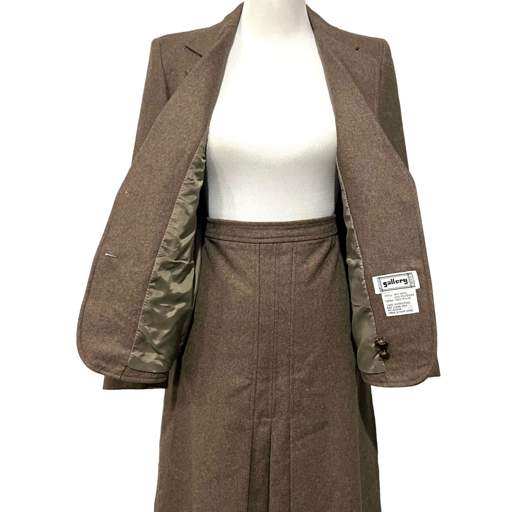 Vintage VINTAGE Gallery Skirt Suit Set Brown Wool Pleated Leather Buttons Preppy Size 10 Women Outfit/Set Skirt Womens Vintage Brown Wool Pleated Gallery 10 Size 32" / US 10 / IT 46 - 3 Thumbnail
