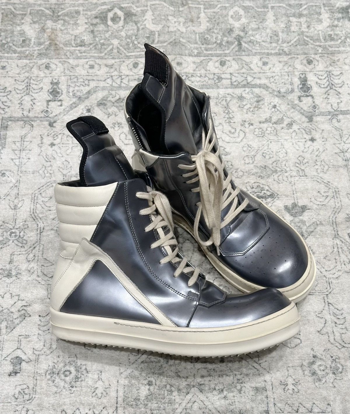 Rick Owens Rick Owens silver mirror inverted triangle high-top shoes Size US 7 / EU 40 - 4 Thumbnail