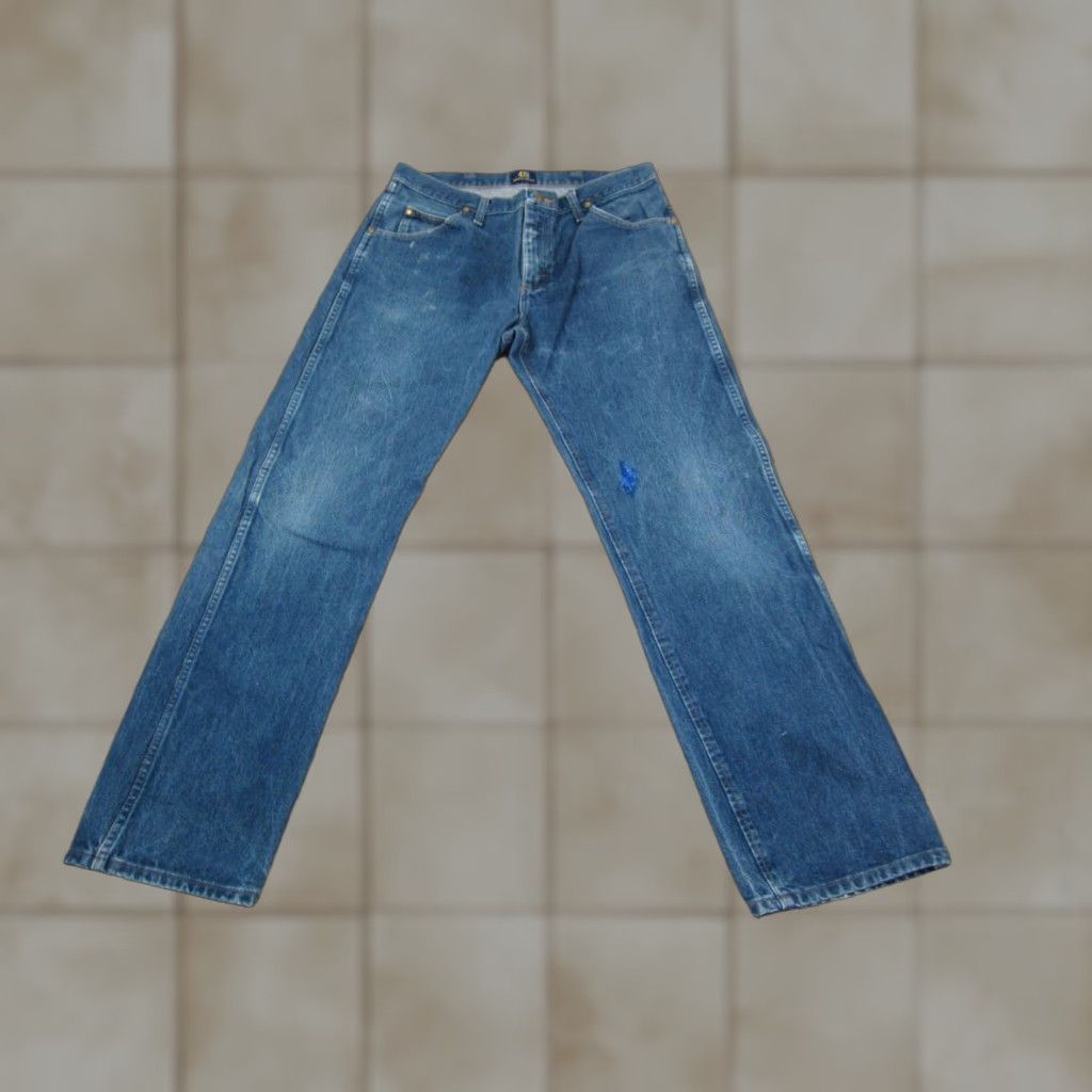 Wrangler VINTAGE Wrangler Jeans Mens 33x32 Blue Cowboy Straight Regular Fit 47MWZPW 5-Pocket Denim Cotton Zip Accessory Logo Zipper 90s Cowboy Theme Size US 33 - 1 Thumbnail