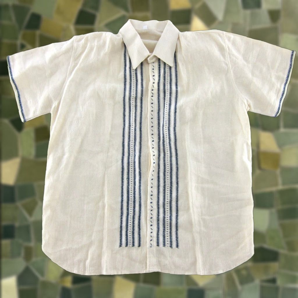 Vintage VINTAGE New Vintage 100% Raw Cotton Ivory Blue Short Sleeve Button Up Shirt Men XL 44 Size US XL / EU 56 / 4 - 1 Thumbnail