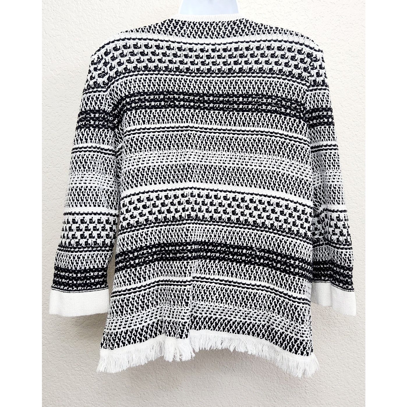 Other Kasper Black White Stripe Knit Open Front Cardigan Sweater M Size M / US 6-8 / IT 42-44 - 5 Thumbnail