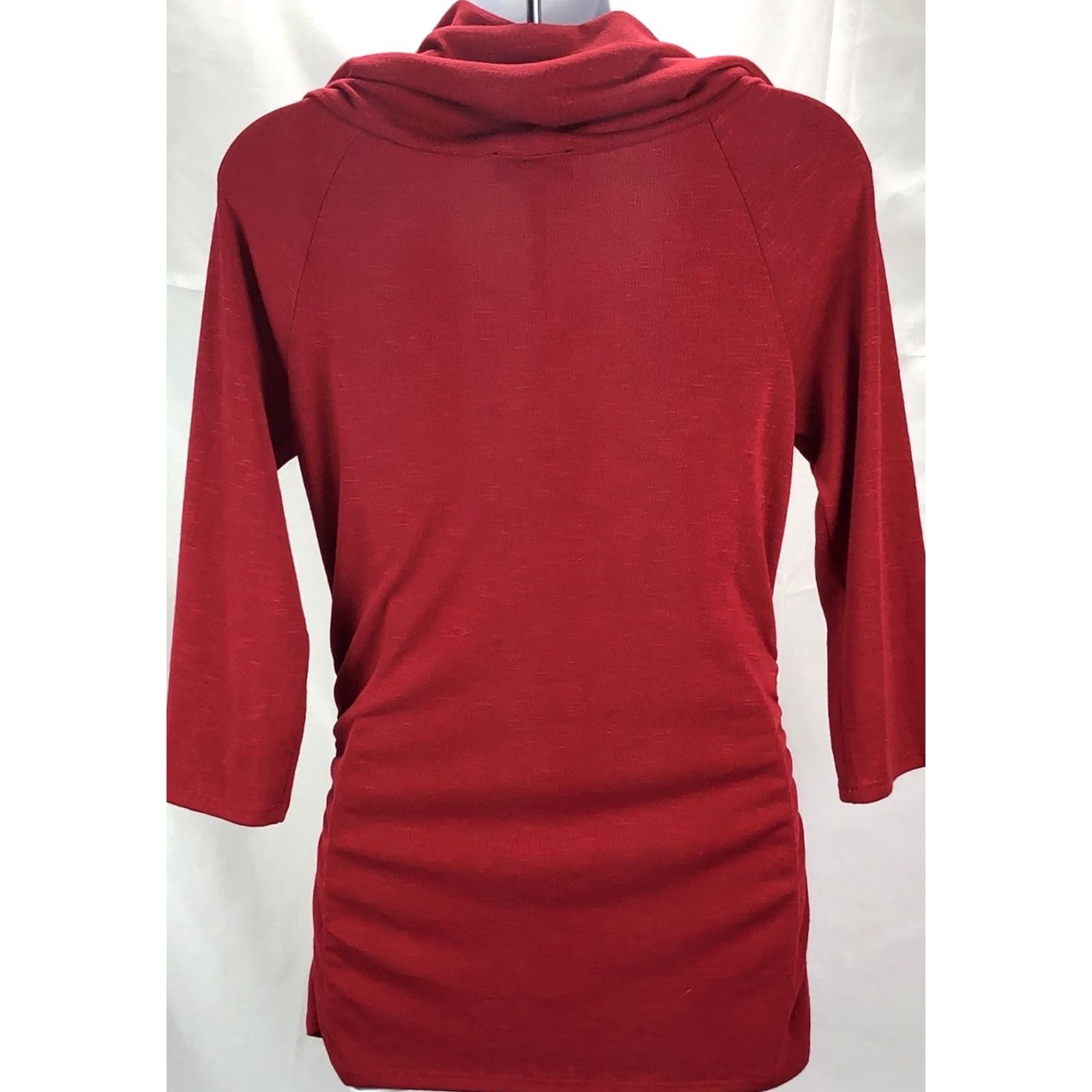 B Sides A BYER Knit Long Tunic L Jrs Red Cowl Neck 3/4 Sleeves Ruched Sides - Sweater, Holiday, Office, Colorful, Casual, Career, Romantic, Classic Womens Size L / US 10 / IT 46 - 4 Thumbnail