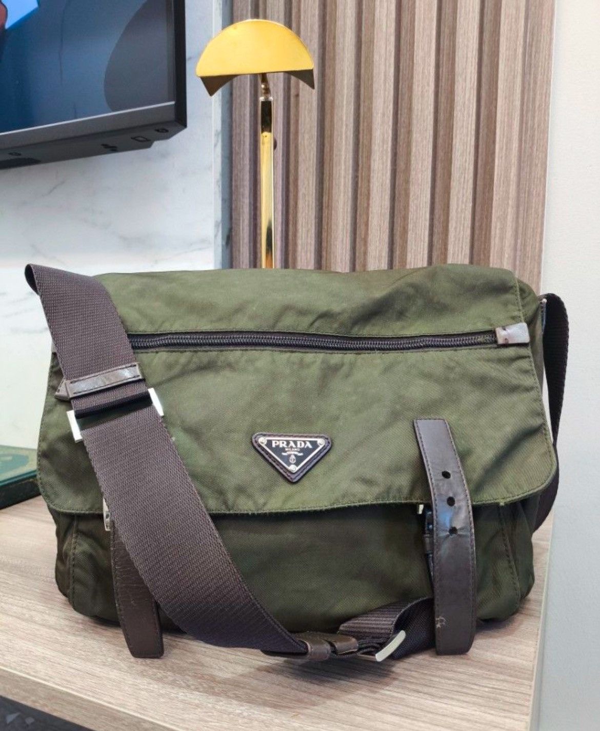 Prada Vintage Prada Army Green Sling Crossbody Messenger Bag | Grailed