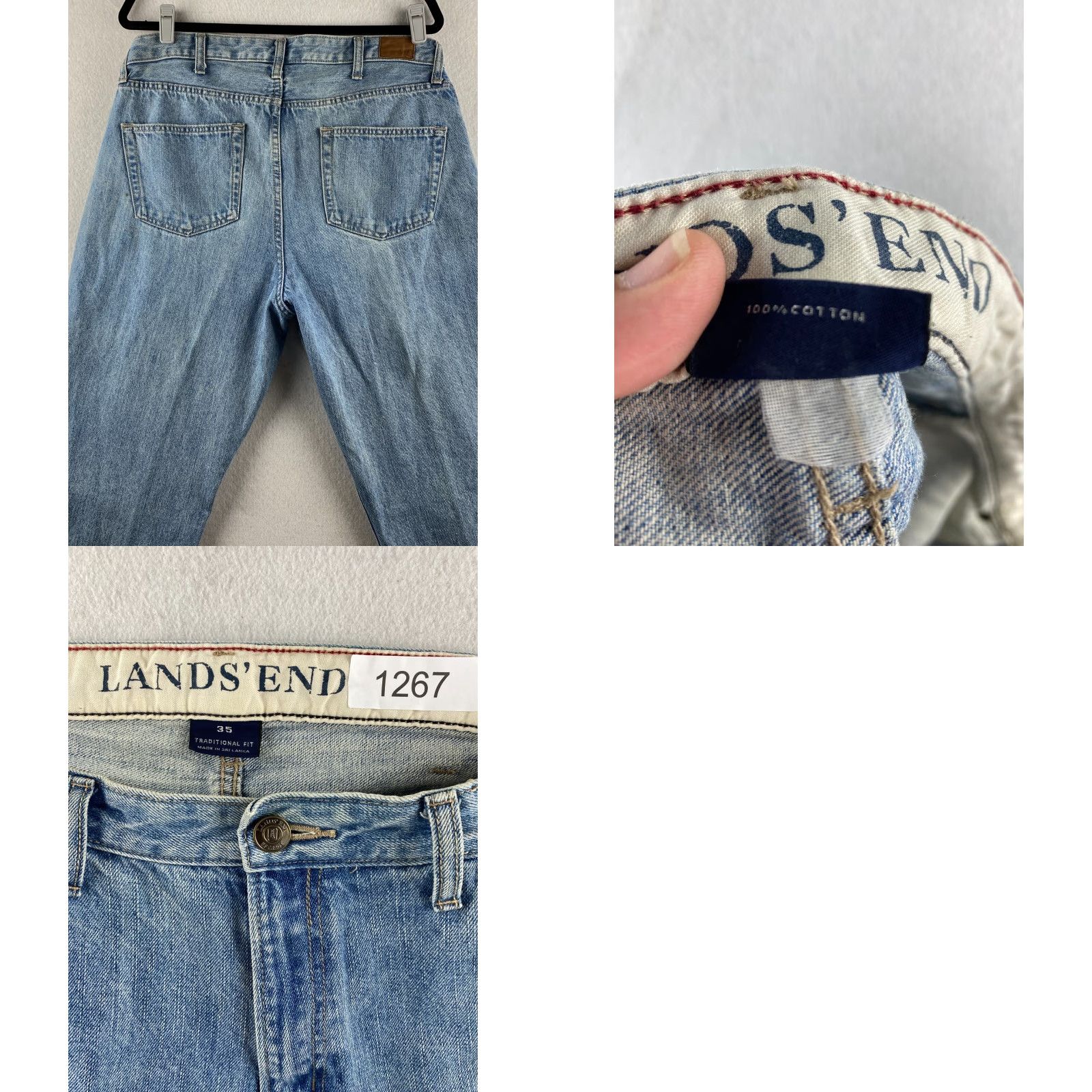 Lands' End Lands' End Jeans Mens 35 x 29 Blue Denim Straight Regular Rise Mid Belt Loops 5-Pocket Design Casual Pant Size US 35 - 8 Thumbnail