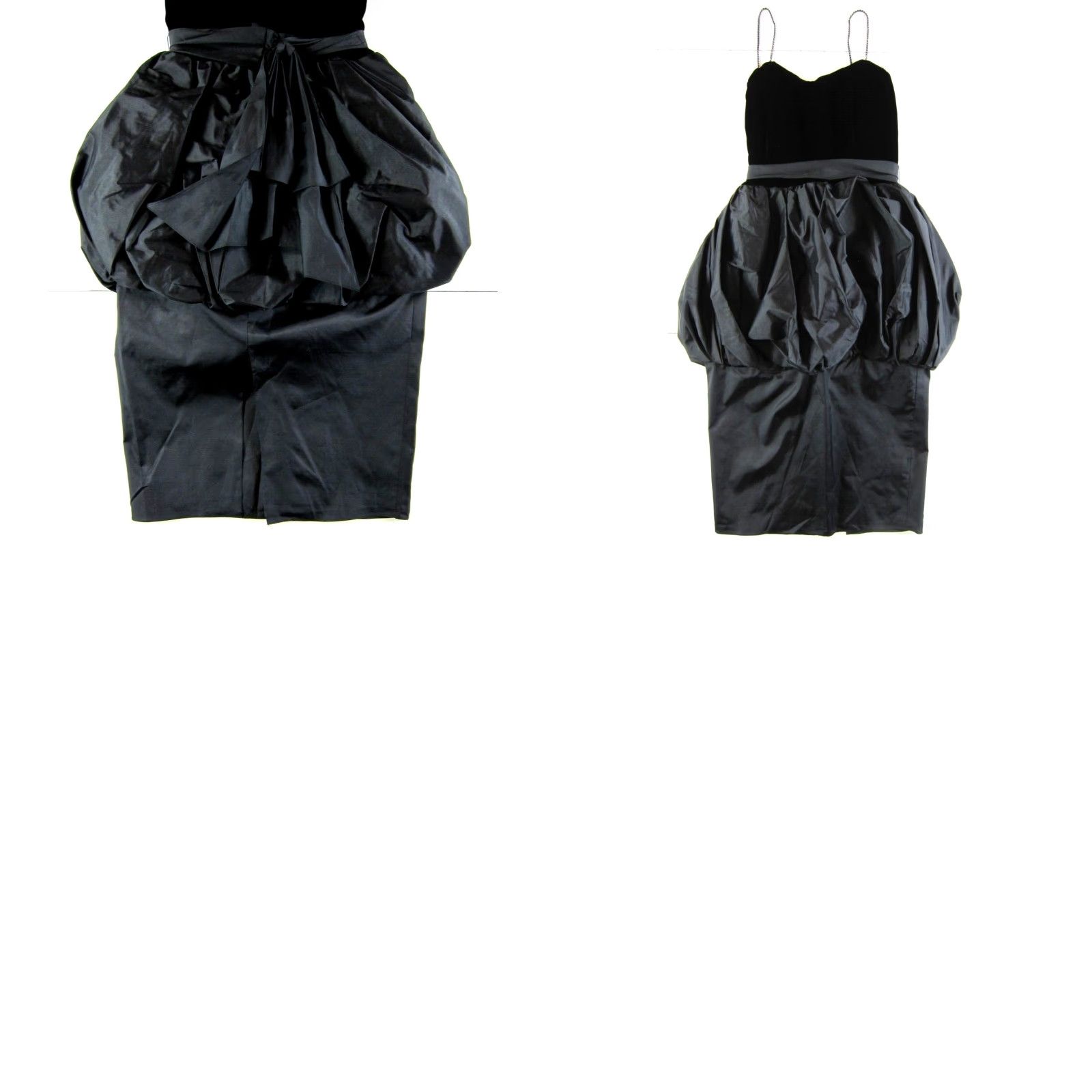 Velvet VTG Christa New York Black Velvet Satin Diamond Puff Midi Party Cocktail Dress M Size M / US 6-8 / IT 42-44 - 8 Thumbnail