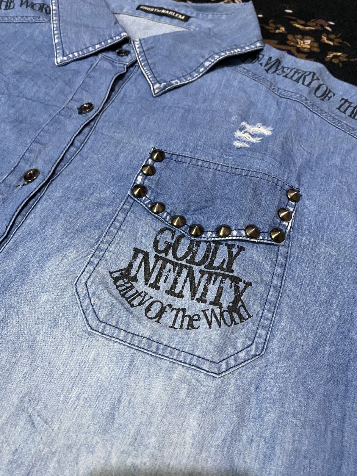 If Six Was Nine × Japanese Brand × Seditionaries Rare Y2K Ghost Of Harlem Punk Style Distressed Denim Shirt Size US L / EU 52-54 / 3 - 6 Thumbnail