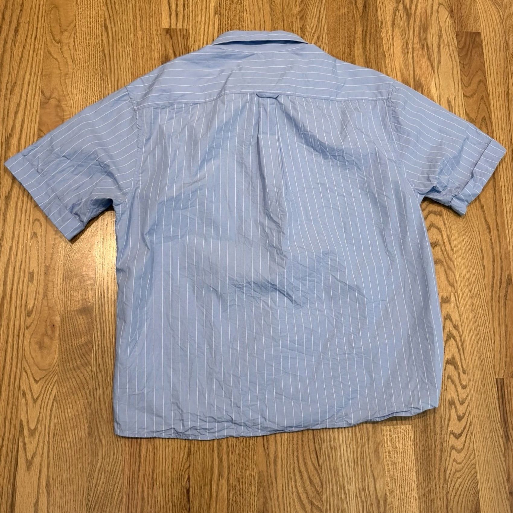 Vintage Octobre Editions Button-Up Cotton Shirt Mens XL Short Sleeve Sezane Stripe Blue Size US XL / EU 56 / 4 - 4 Thumbnail