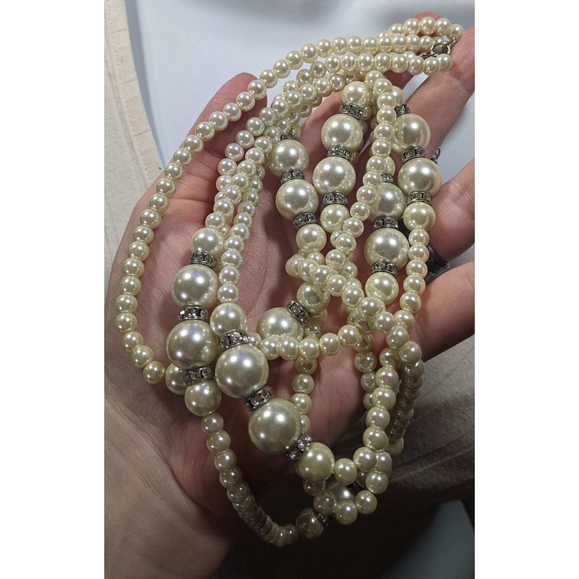 Other Midcentury Glam Multilayer Faux Pearl Necklace With Rhinesto Size ONE SIZE - 7 Thumbnail
