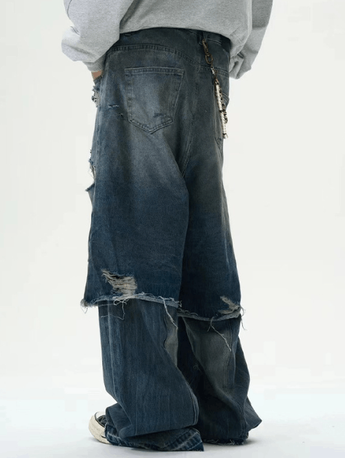 Japanese Brand Washed distressed straight street retro ripped jeans Size US 32 / EU 48 - 3 Thumbnail