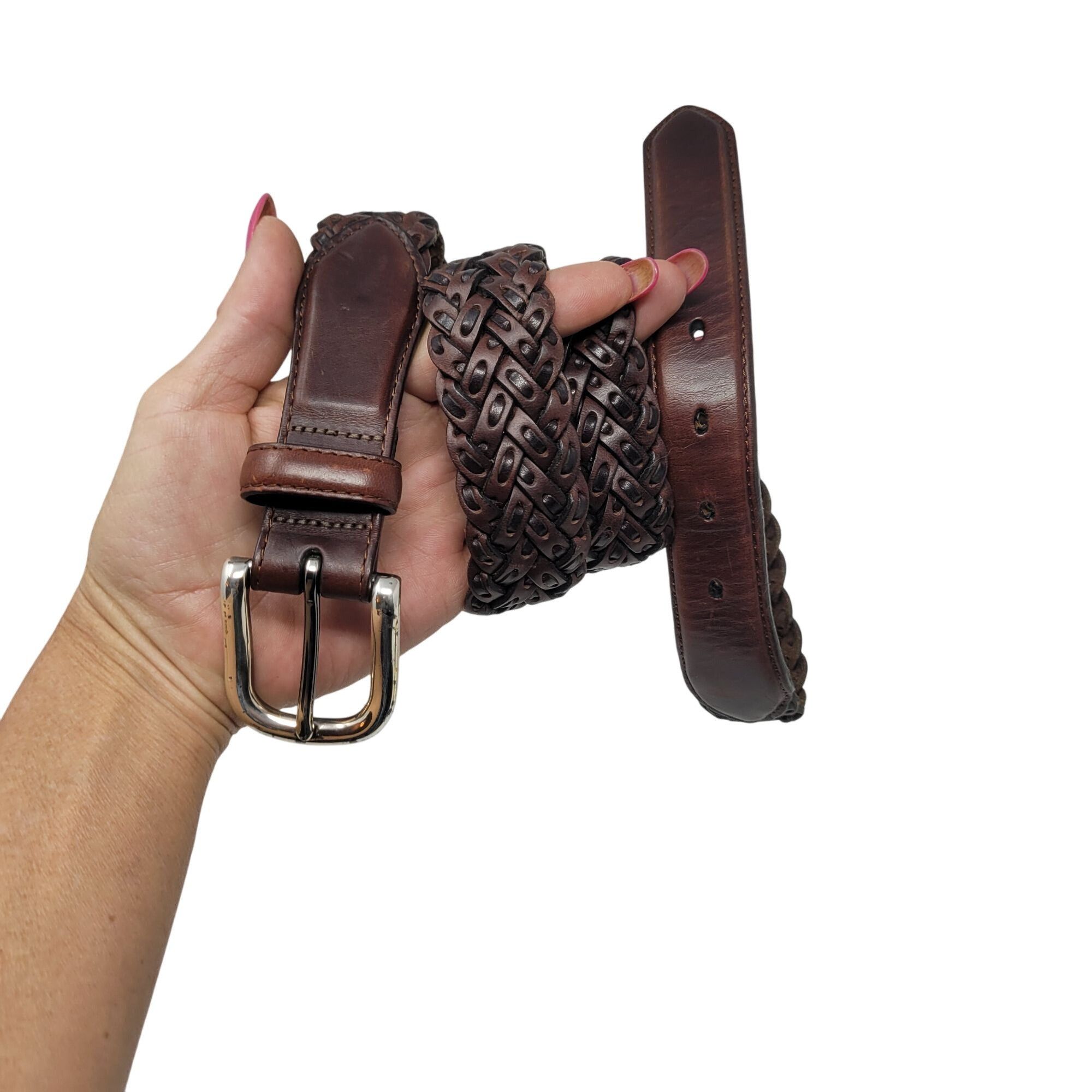 Brighton Vtg Brighton Mens Braided Leather Belt 36 Brown Silver Buckl Size 36 - 13 Thumbnail