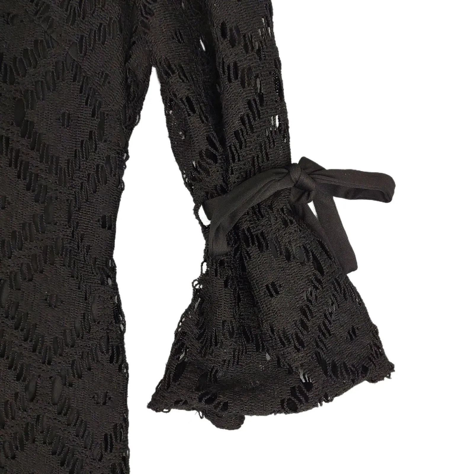 Other R&K Sz 10 Black Geometric Lace Tied Bell Sleeve Shift Dress Size L / US 10 / IT 46 - 4 Thumbnail