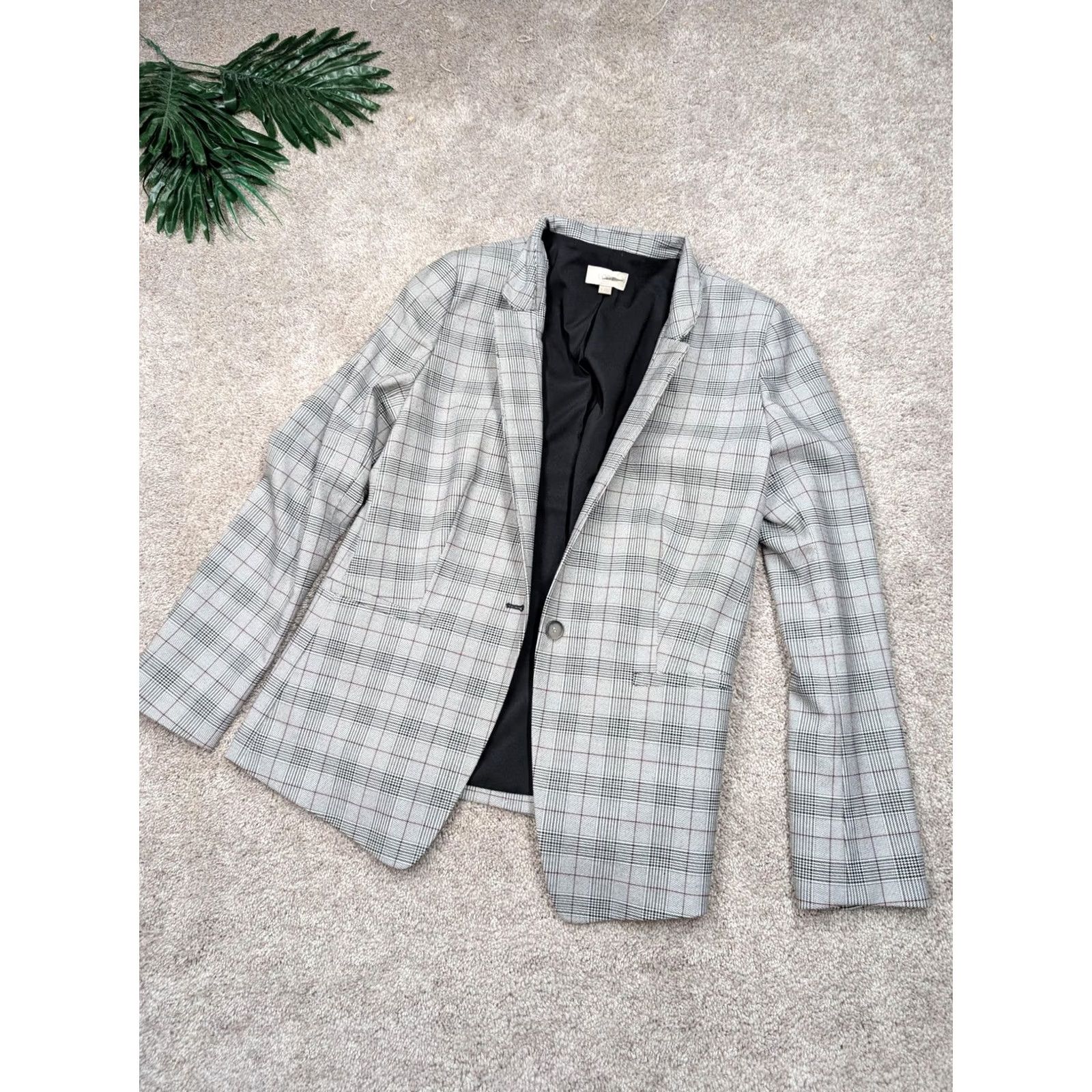 Loft LOFT Outlet Womens 8 Grey Plaid Blazer - Single-Button Style Size M / US 6-8 / IT 42-44 - 5 Thumbnail