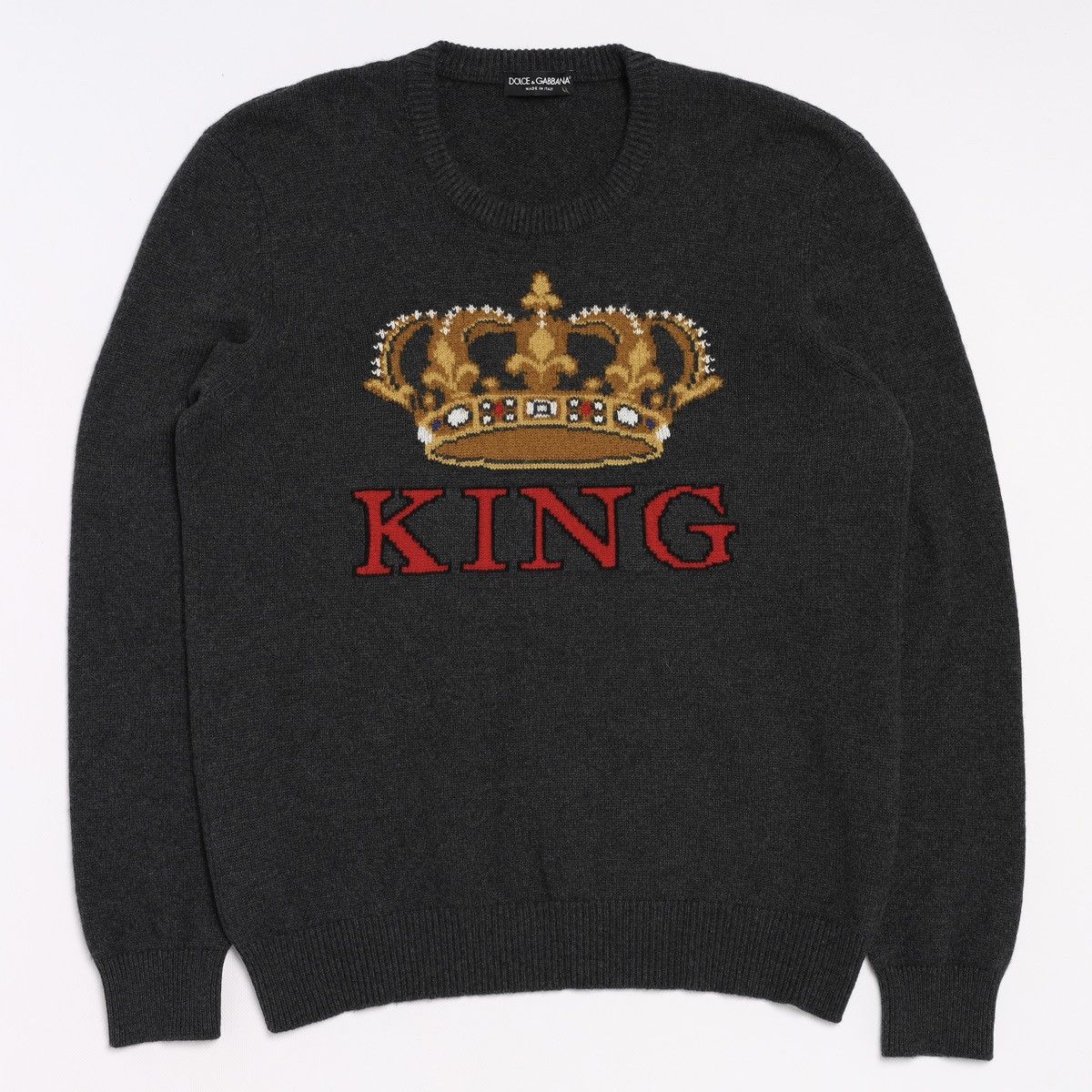 Dolce Gabbana King Cashmere Wool Sweater Knit Dark Gray