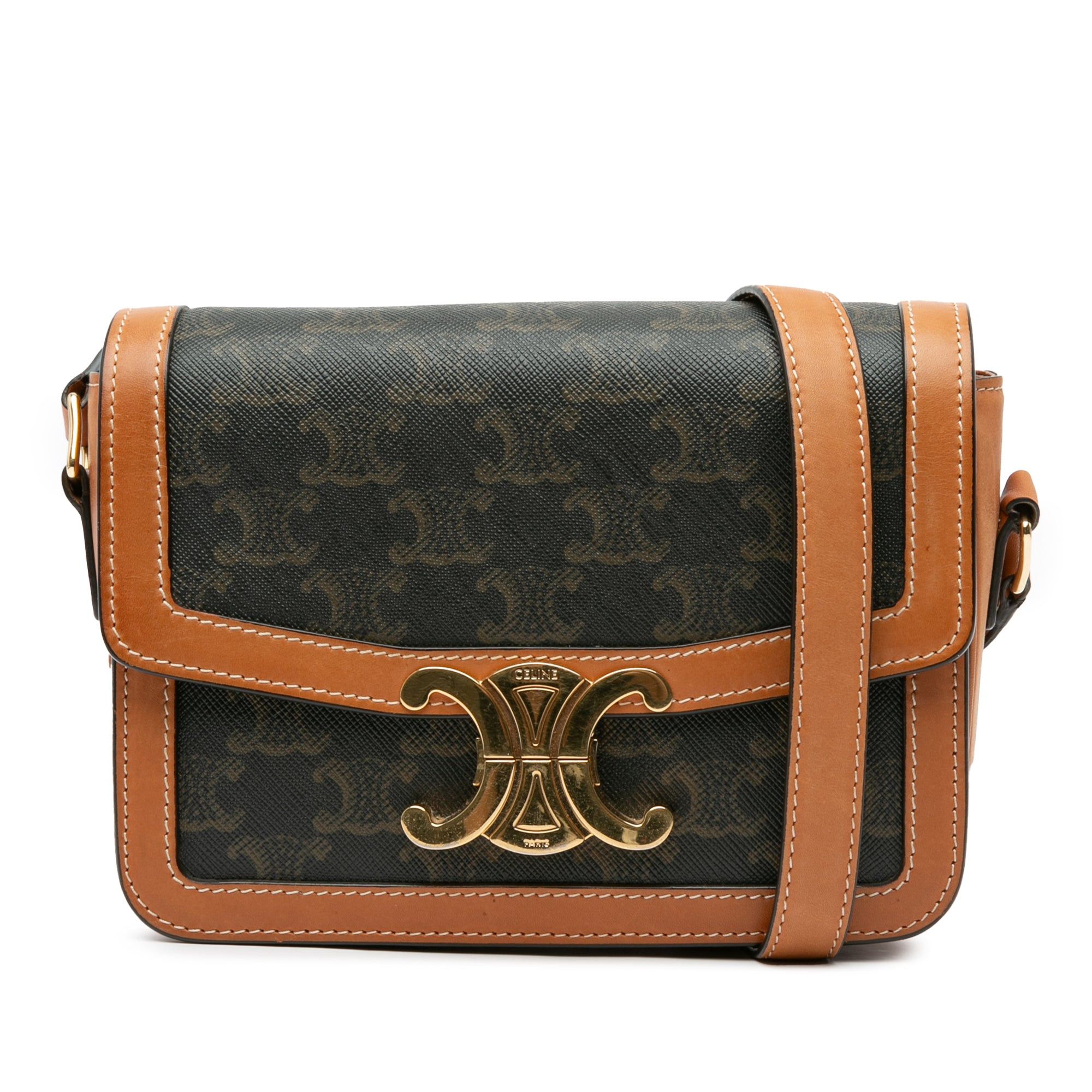 Celine Celine Teen Coated Canvas Triomphe Crossbody Brown Size ONE SIZE - 1 Thumbnail