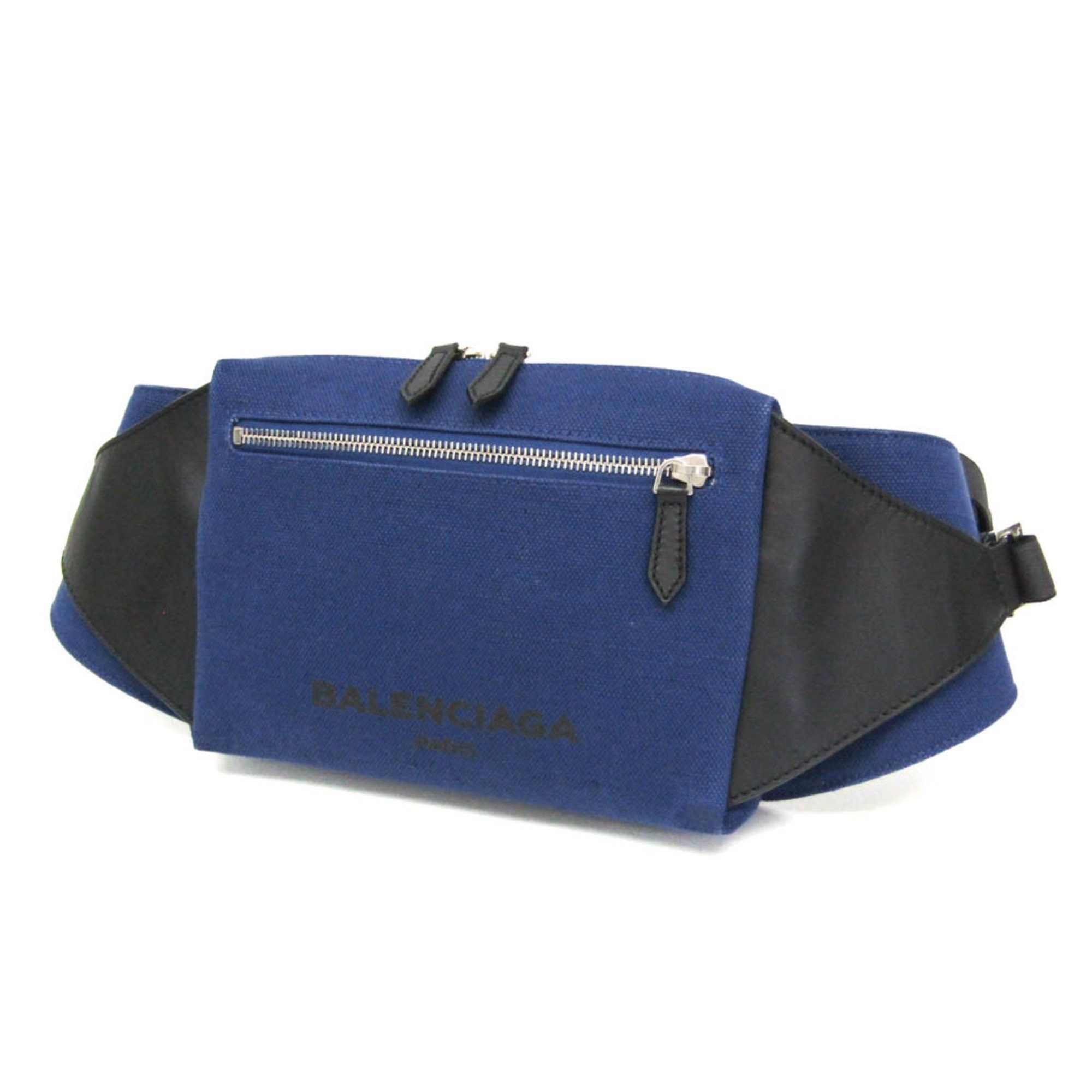Balenciaga 433625 MenWomen CanvasLeather Fanny PackSling Bag BlackRoyal Blue