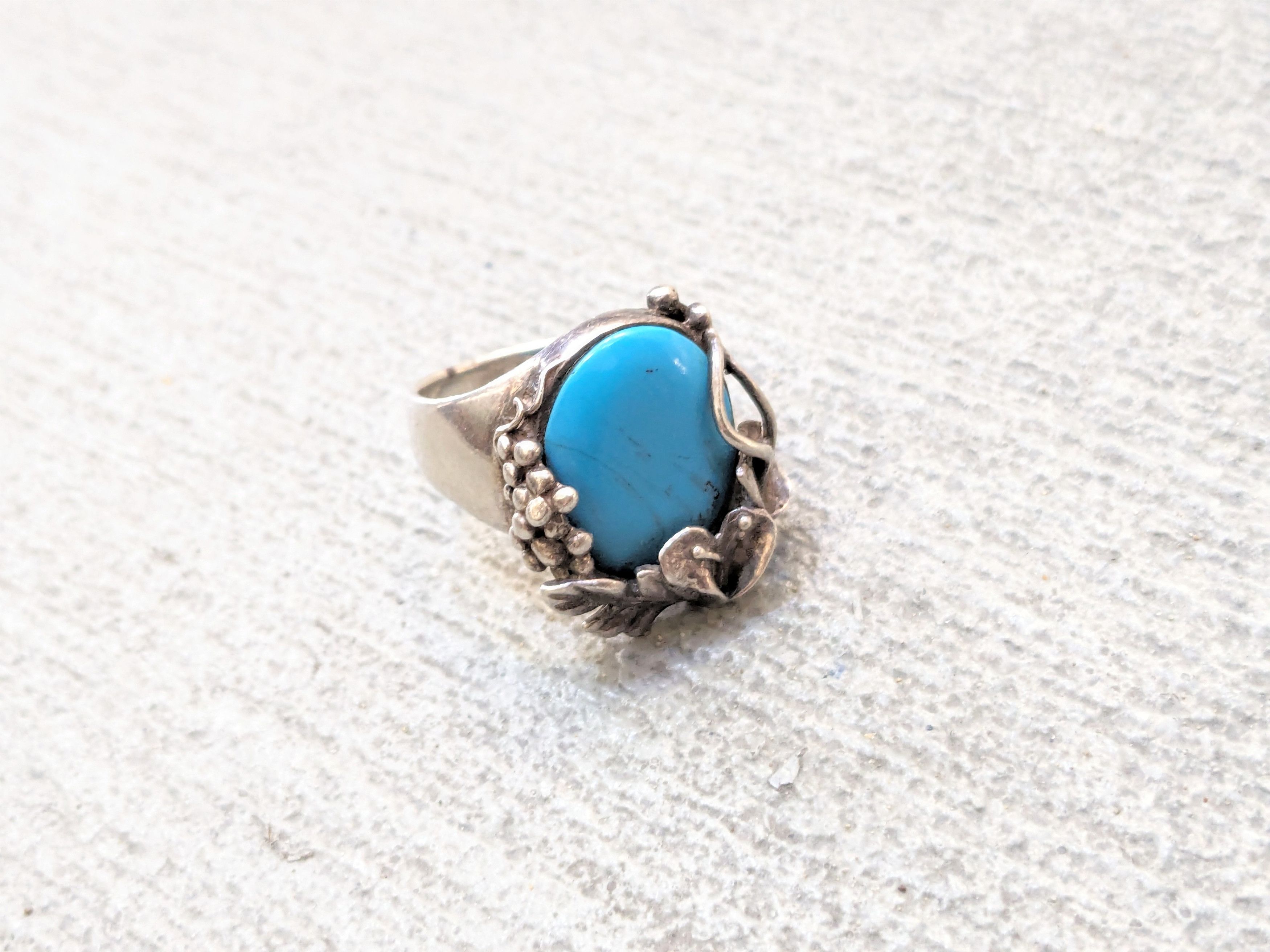 Jewelry Vintage Sterling Silver Ring 8 Faux Turquoise Leaf Modern Size ONE SIZE - 1 Thumbnail