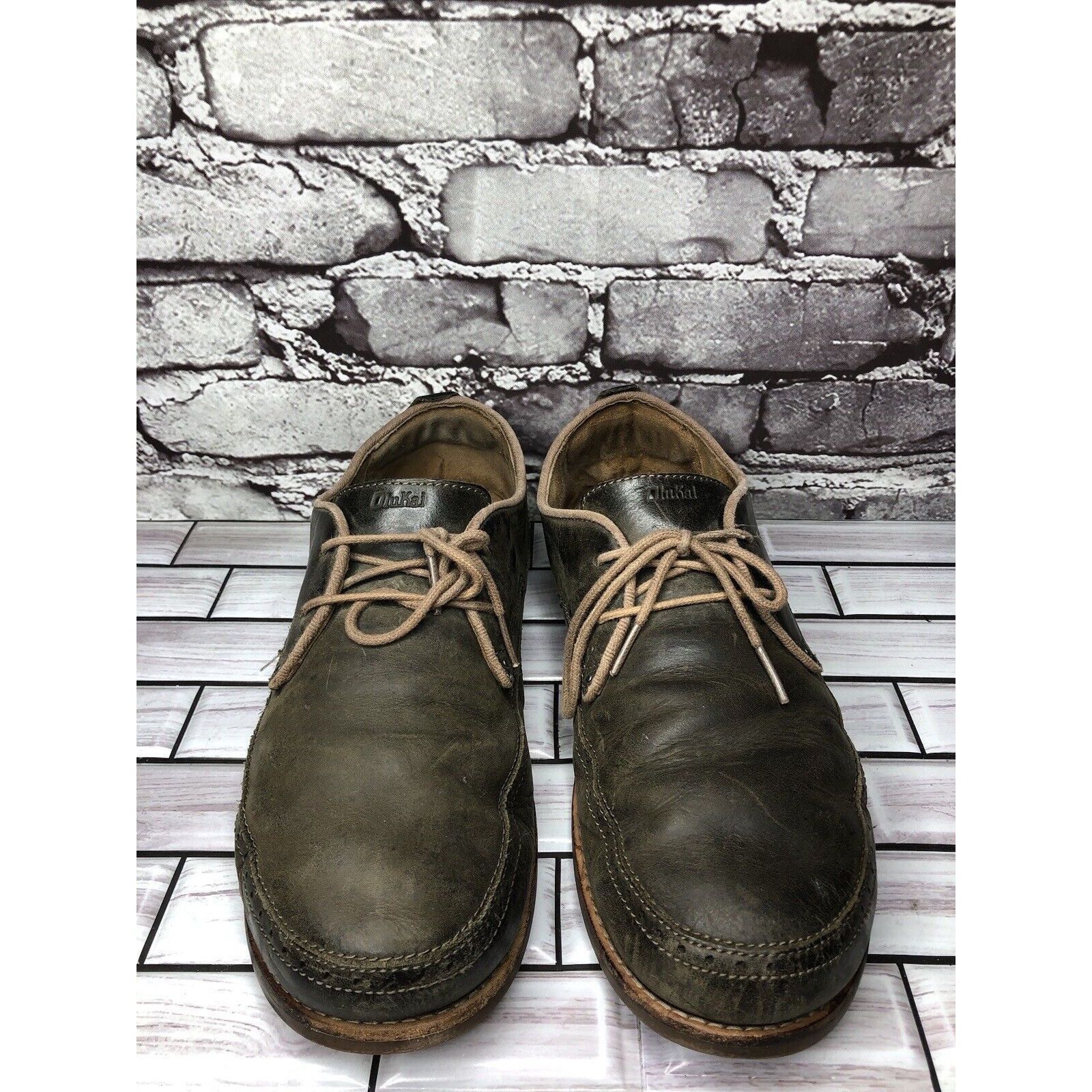 Olukai Olukai Honolulu Lace Olive Green Leather Casual Oxfords Shoe Size US 10 / EU 43 - 16 Thumbnail