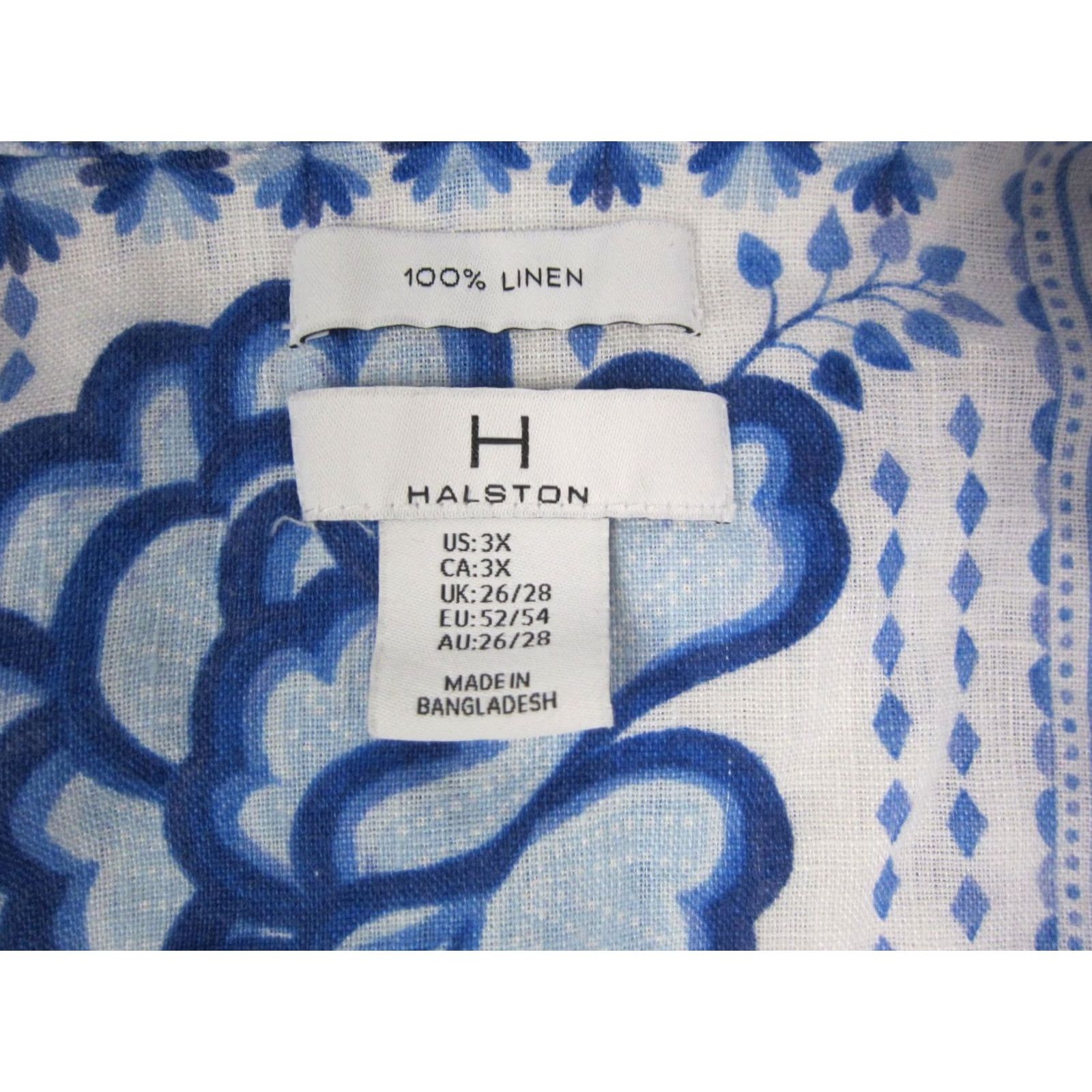 Halston Halston Shirt Womens 3X Blue White 100% Linen Floral Leisure Ladies Summer Size XXL / US 16-18 / IT 52-54 - 3 Thumbnail