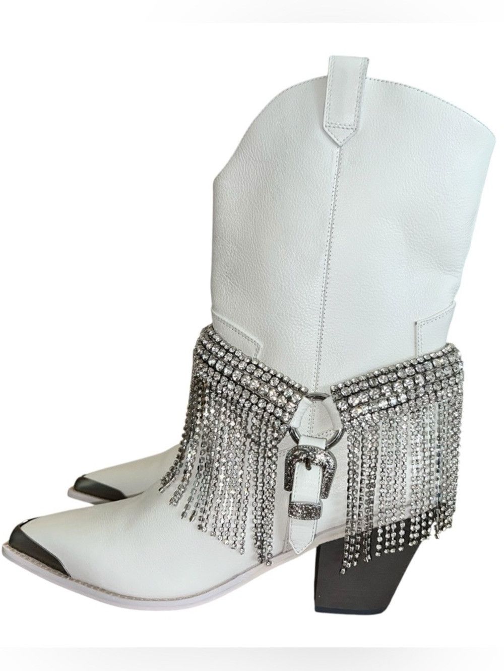 Other DanielXDiamond White Rhinestone Fringe Western Boots Snip T Size US 9.5 / IT 39.5 - 3 Thumbnail