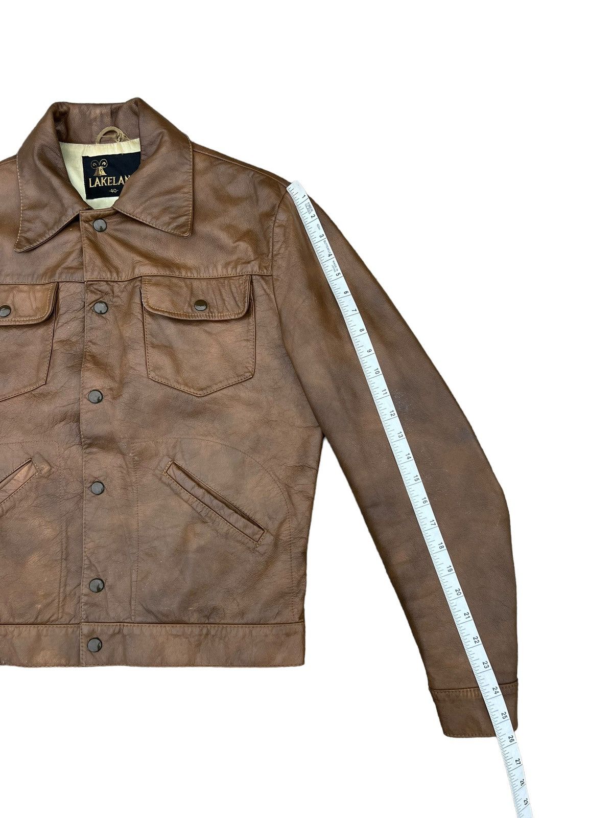 Leather Vintage 60s 70s Lakeland Patina Brown Trucker Leather Jacket Size US M / EU 48-50 / 2 - 4 Thumbnail