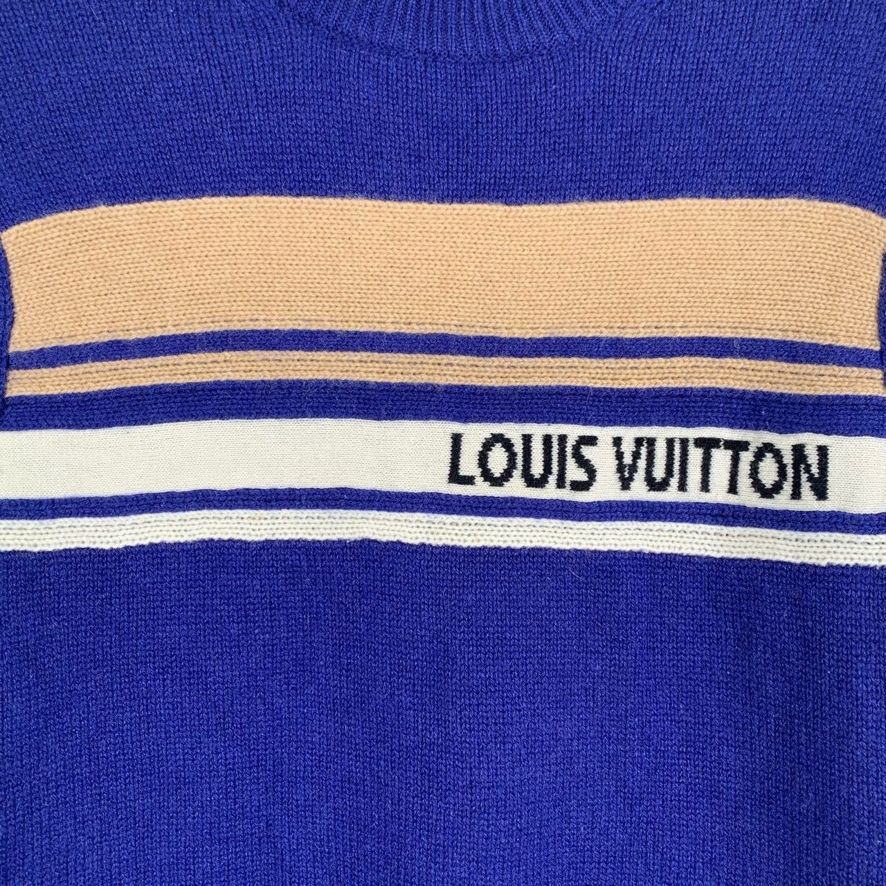 Louis Vuitton Louis Vuitton Blue & Tan Cashmere Knit Sweater With Logo & S Size US L / EU 52-54 / 3 - 5 Thumbnail