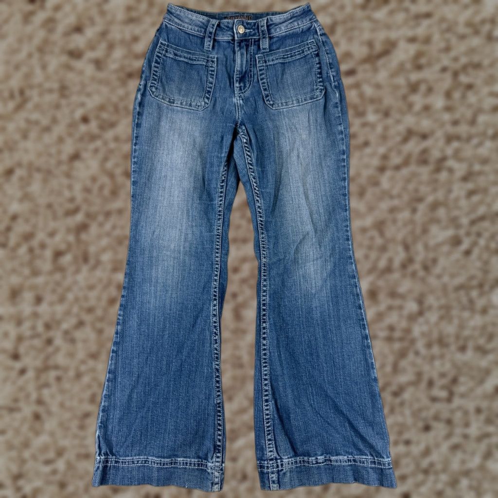 Vintage Shyanne Jeans Womens 29 Blue Denim Wide Leg Flare Mid Rise Cotton 24x29 Size 29" - 1 Thumbnail