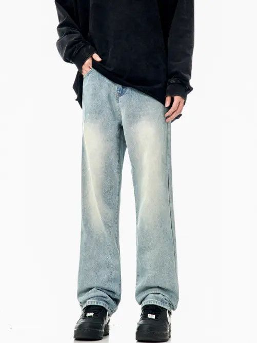 VIBE American retro washed distressed blue simple loose jeans Size US 32 / EU 48 - 1 Thumbnail