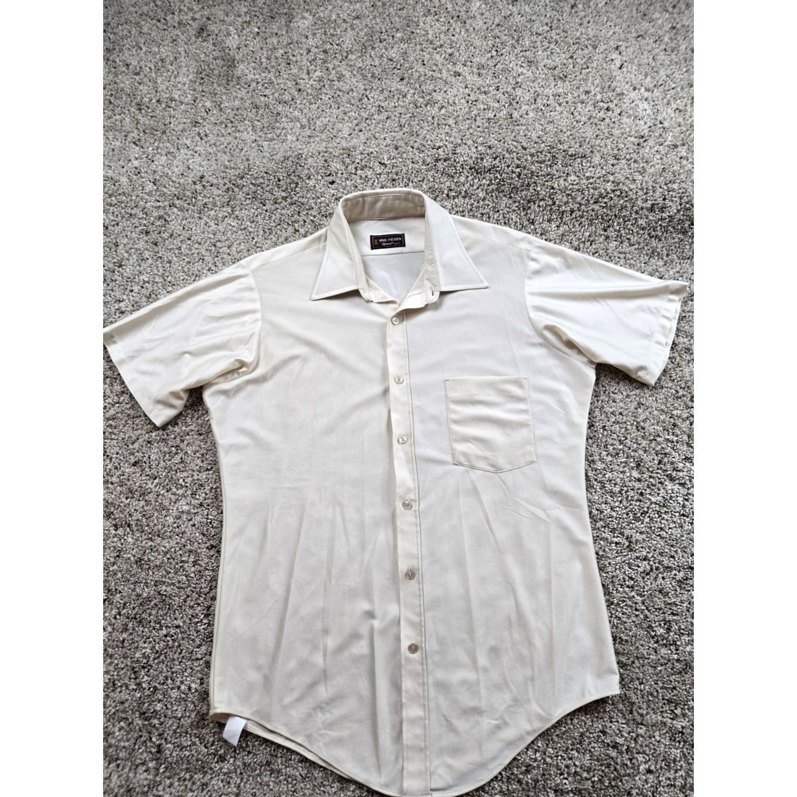 Van Heusen VINTAGE Van Heusen Shirt Mens M Beige Short Sleeve Button-Front Disco 70s Size US M / EU 48-50 / 2 - 2 Thumbnail