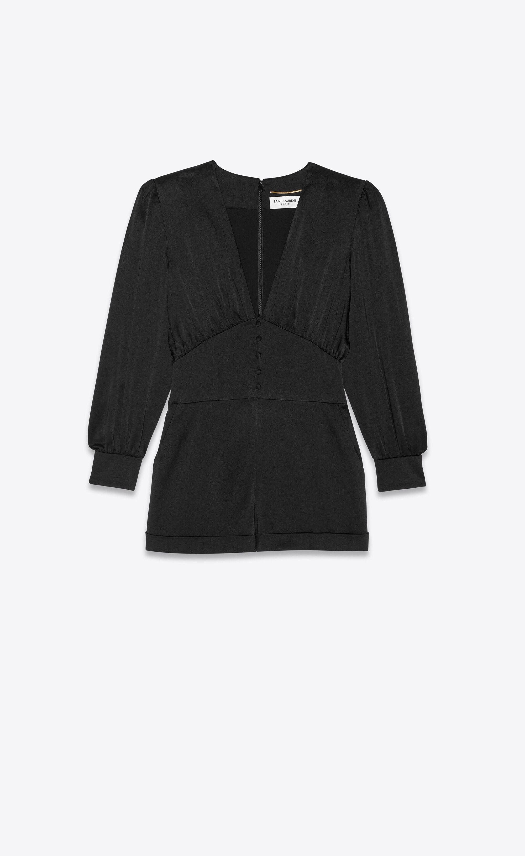 Saint Laurent Paris o1s1wg110625 686994 Long-Sleeve Playsuit in Satin in Black Size 26" / US 2 / IT 38 - 1 Thumbnail