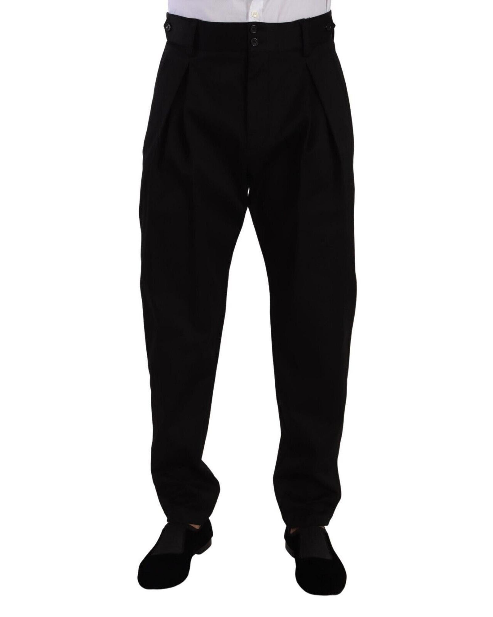 image of Dolce Gabbana High Waist Cotton Dress Pants in Black, Men's (Size 32)