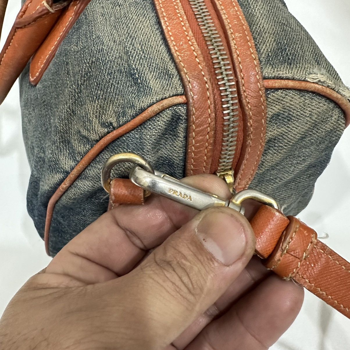Prada PRADA DISTRESSED DENIM BAULETTO 2 WAY BOSTON BAG Size ONE SIZE - 15 Thumbnail